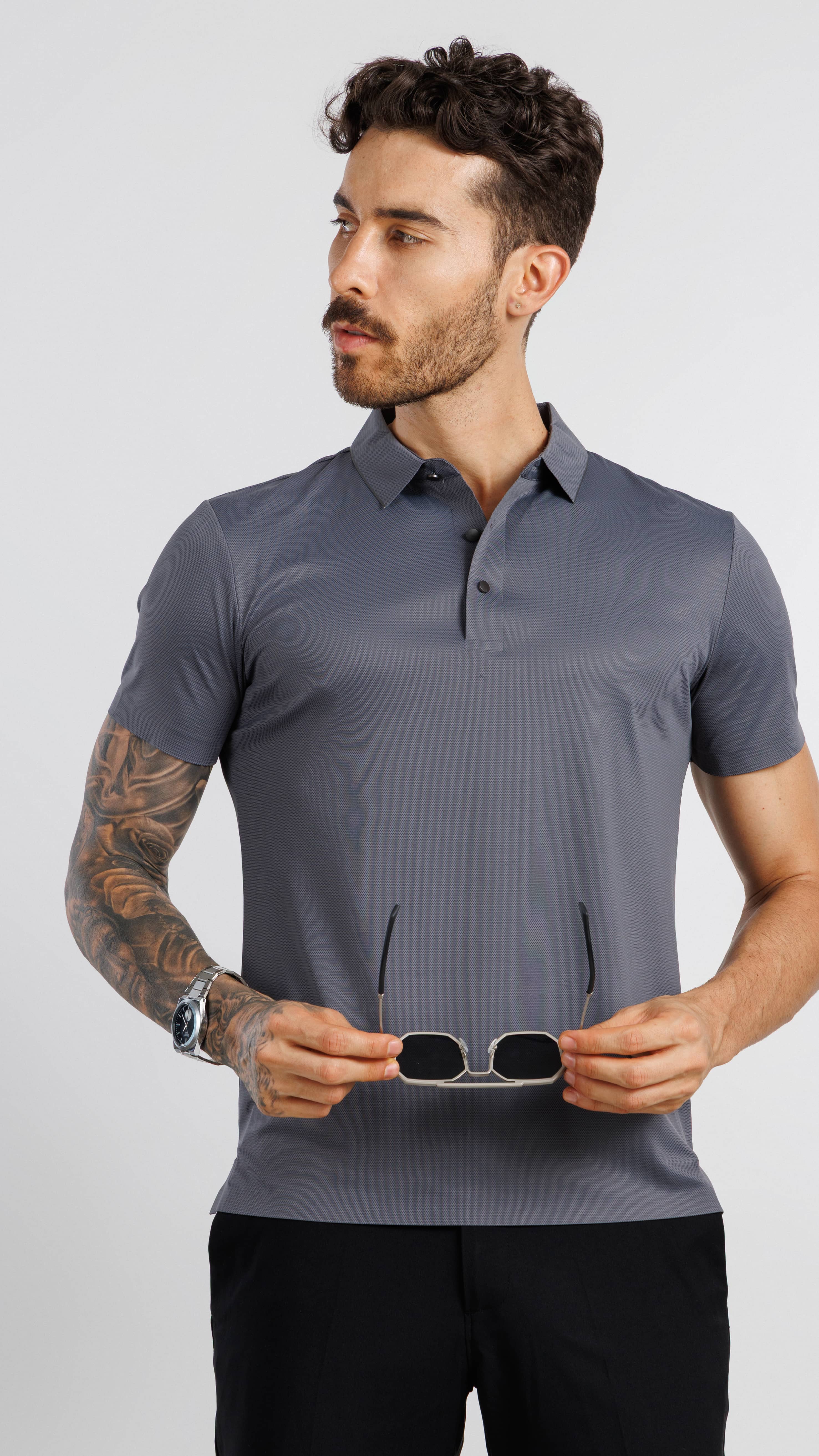 On the Go Cooling Polo T-Shirt Charcoal Grey