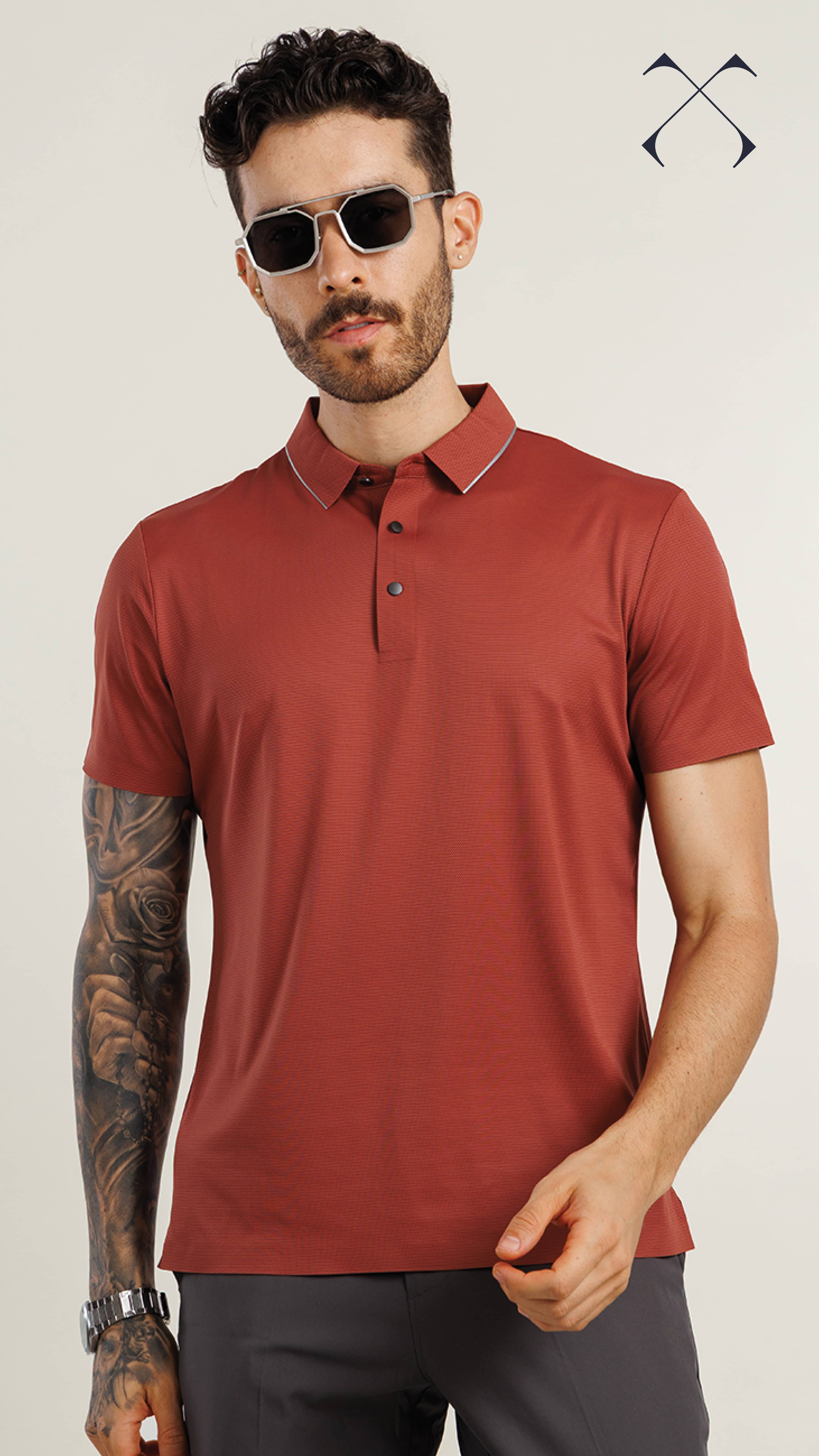 On the Go Cooling Polo T-Shirt Brick Red
