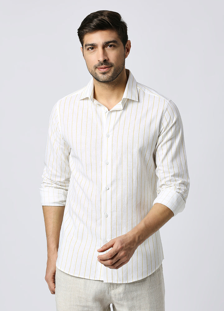Cutaway collar stripe shirt-Yellow White Shirt