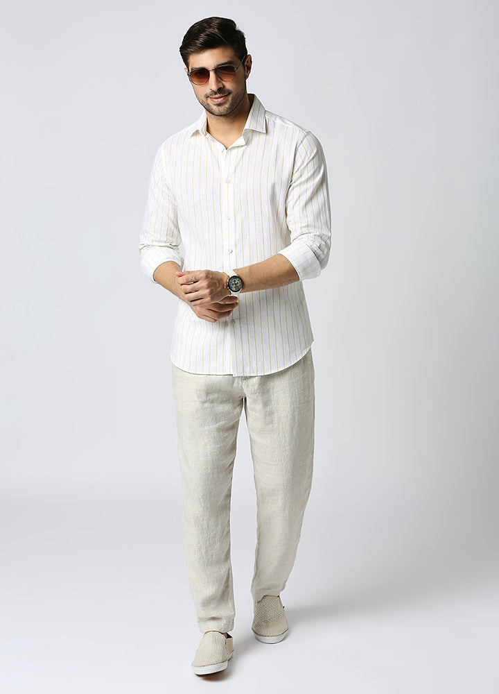 Cutaway collar stripe shirt-Yellow White Shirt