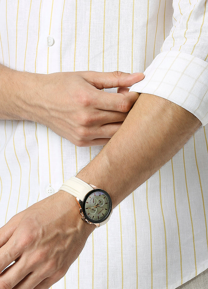 Cutaway collar stripe shirt-Yellow White Shirt
