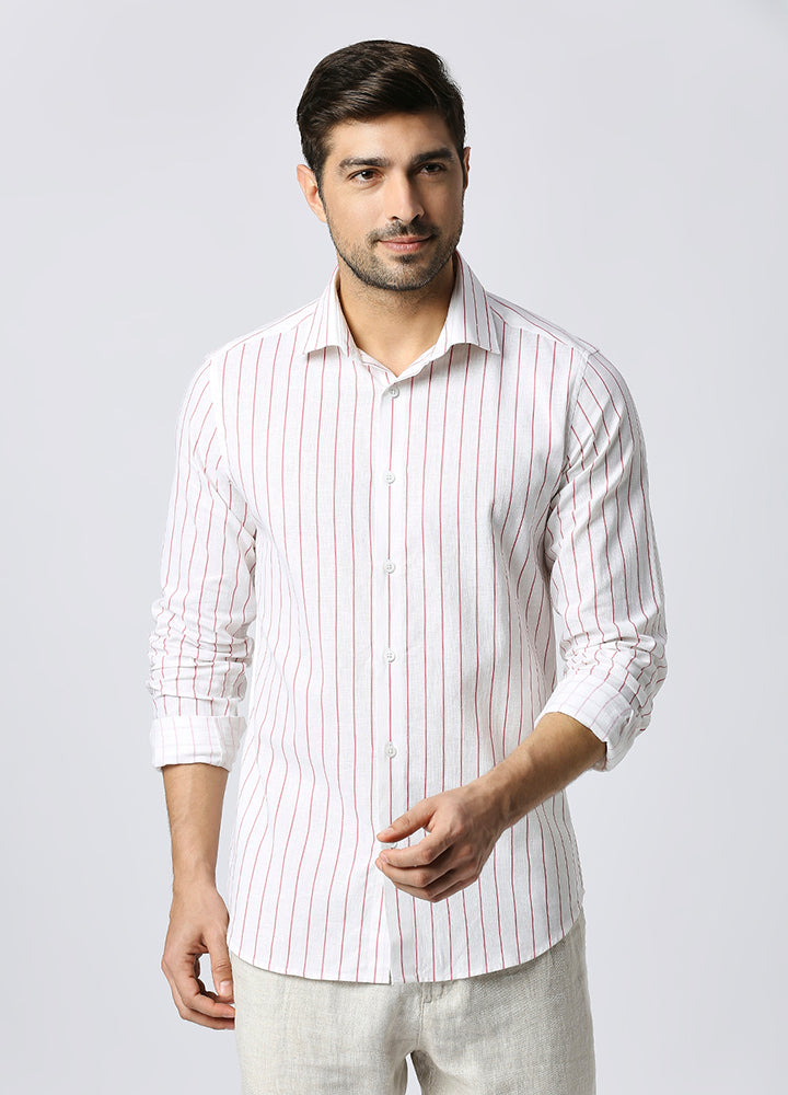 Cutaway Collar Stripe Shirt - Pink White Shirt