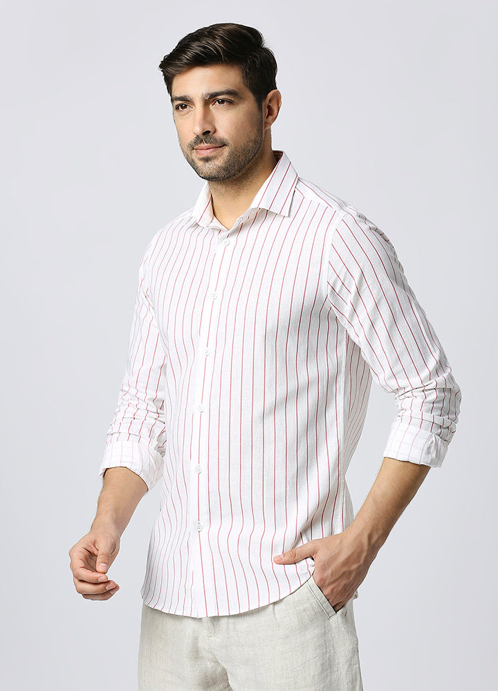 Cutaway Collar Stripe Shirt - Pink White Shirt