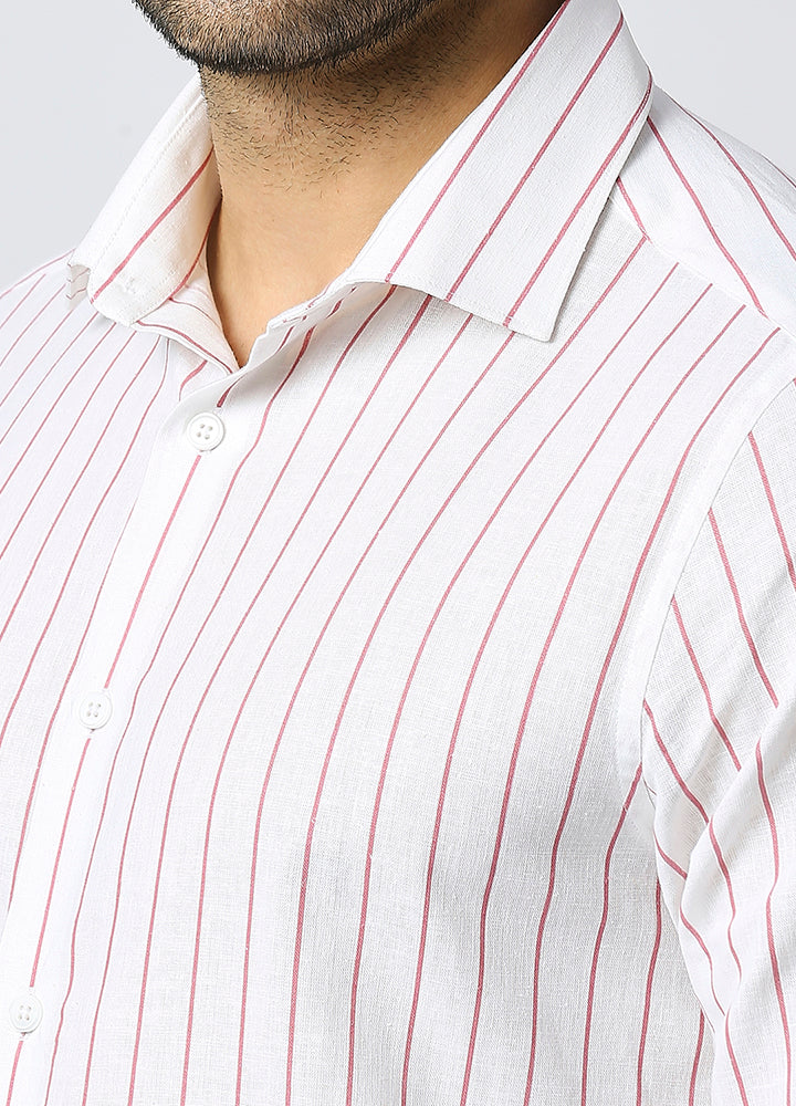 Cutaway Collar Stripe Shirt - Pink White Shirt