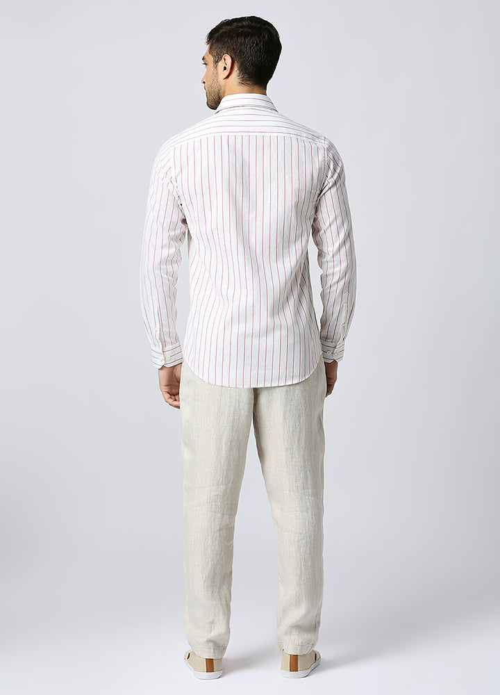 Cutaway Collar Stripe Shirt - Pink White Shirt