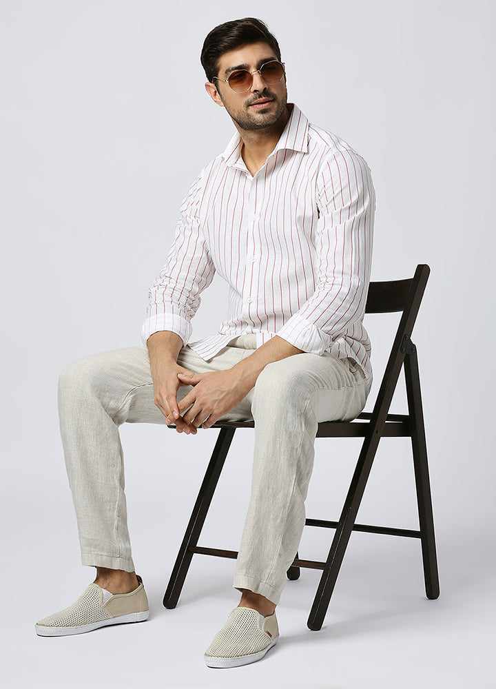 Cutaway Collar Stripe Shirt - Pink White Shirt