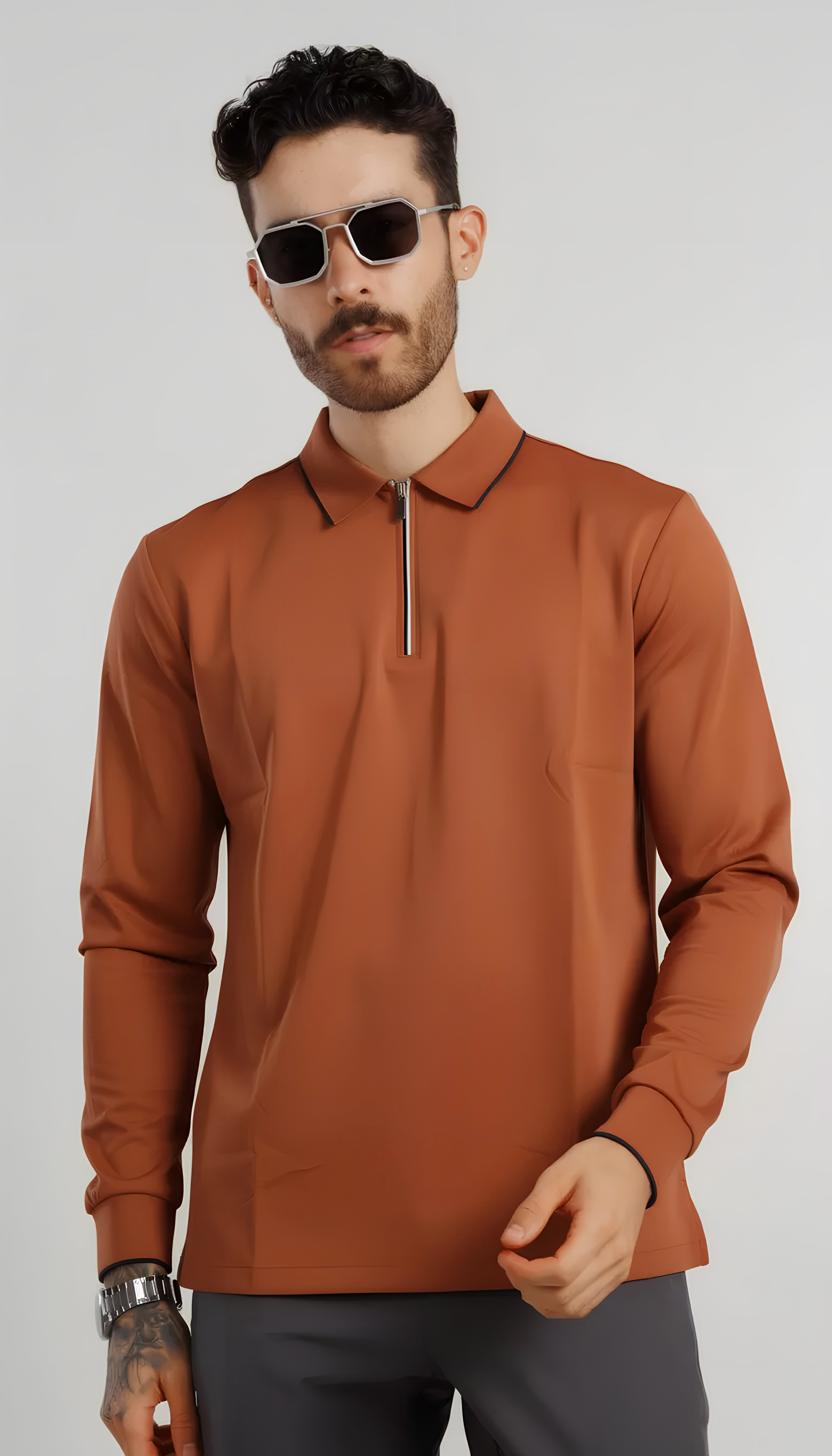 Modal-Stretch Zip Polo - Orange