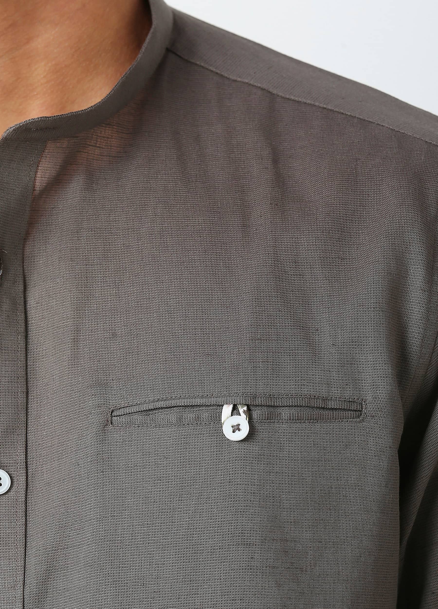 Band Collar Linen Blend Shirt Solid - Iron Grey