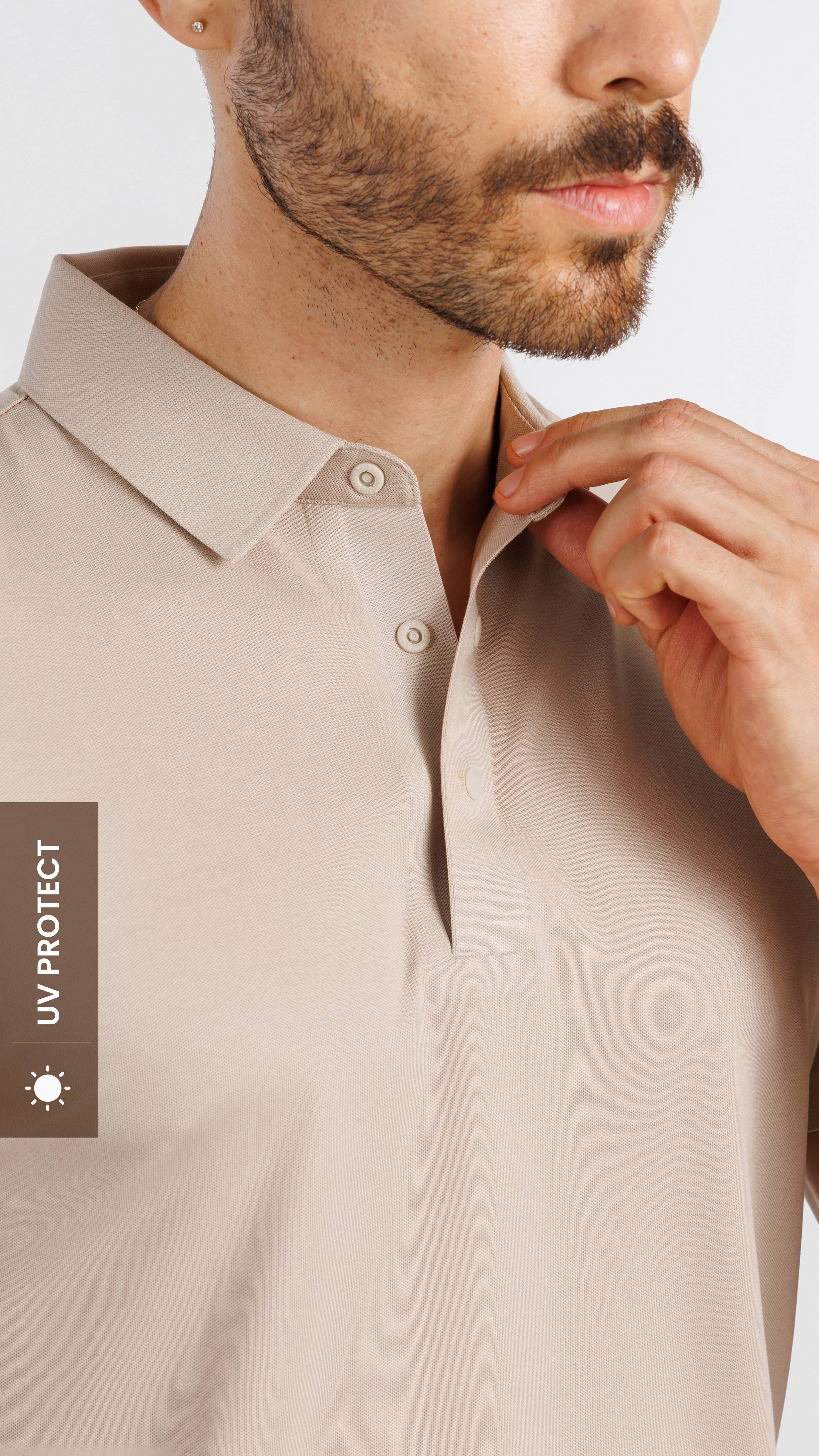 UV Protect & Antibacterial Polo T-Shirt Earthy Beige