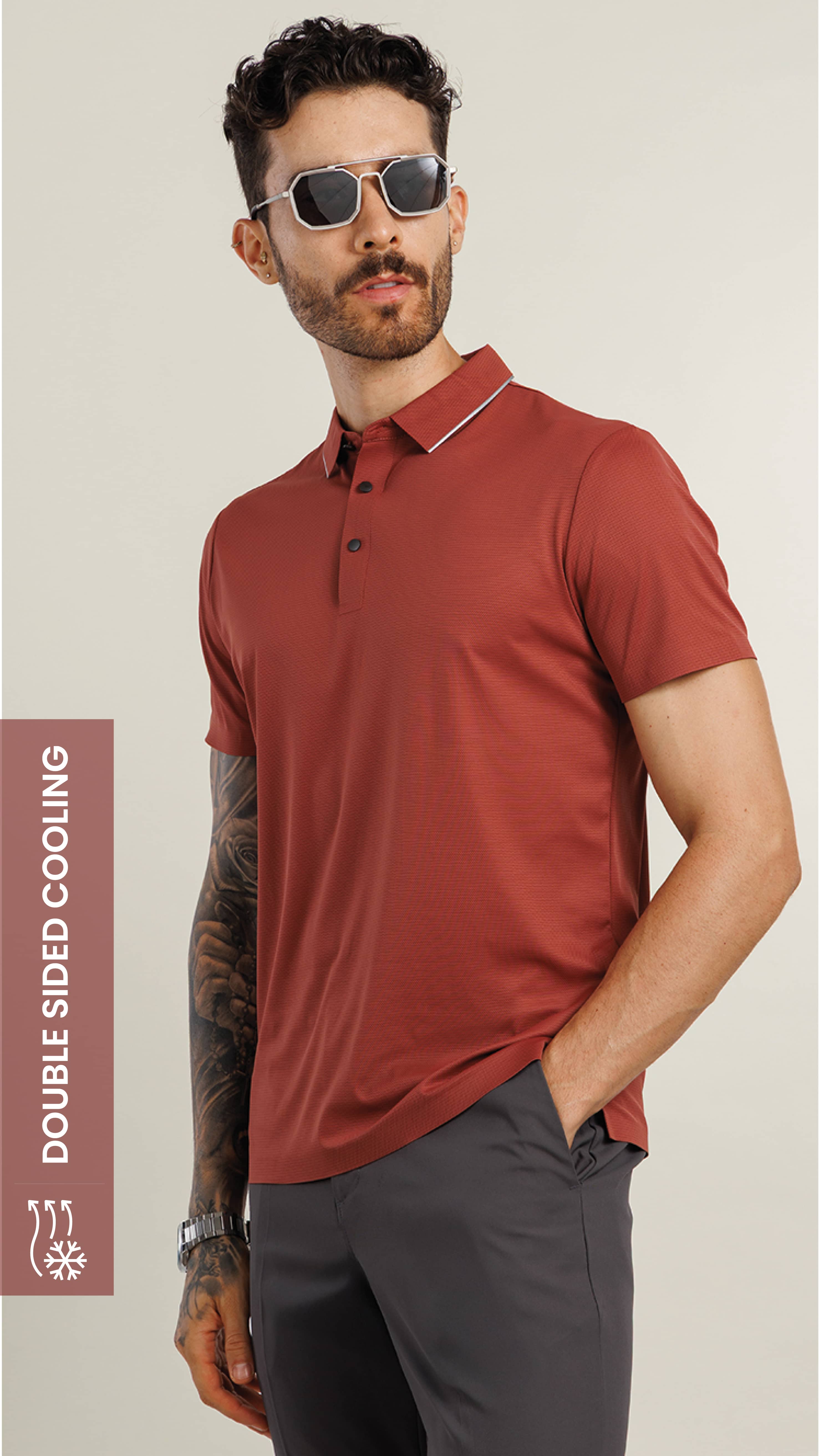 On the Go Cooling Polo T-Shirt Brick Red