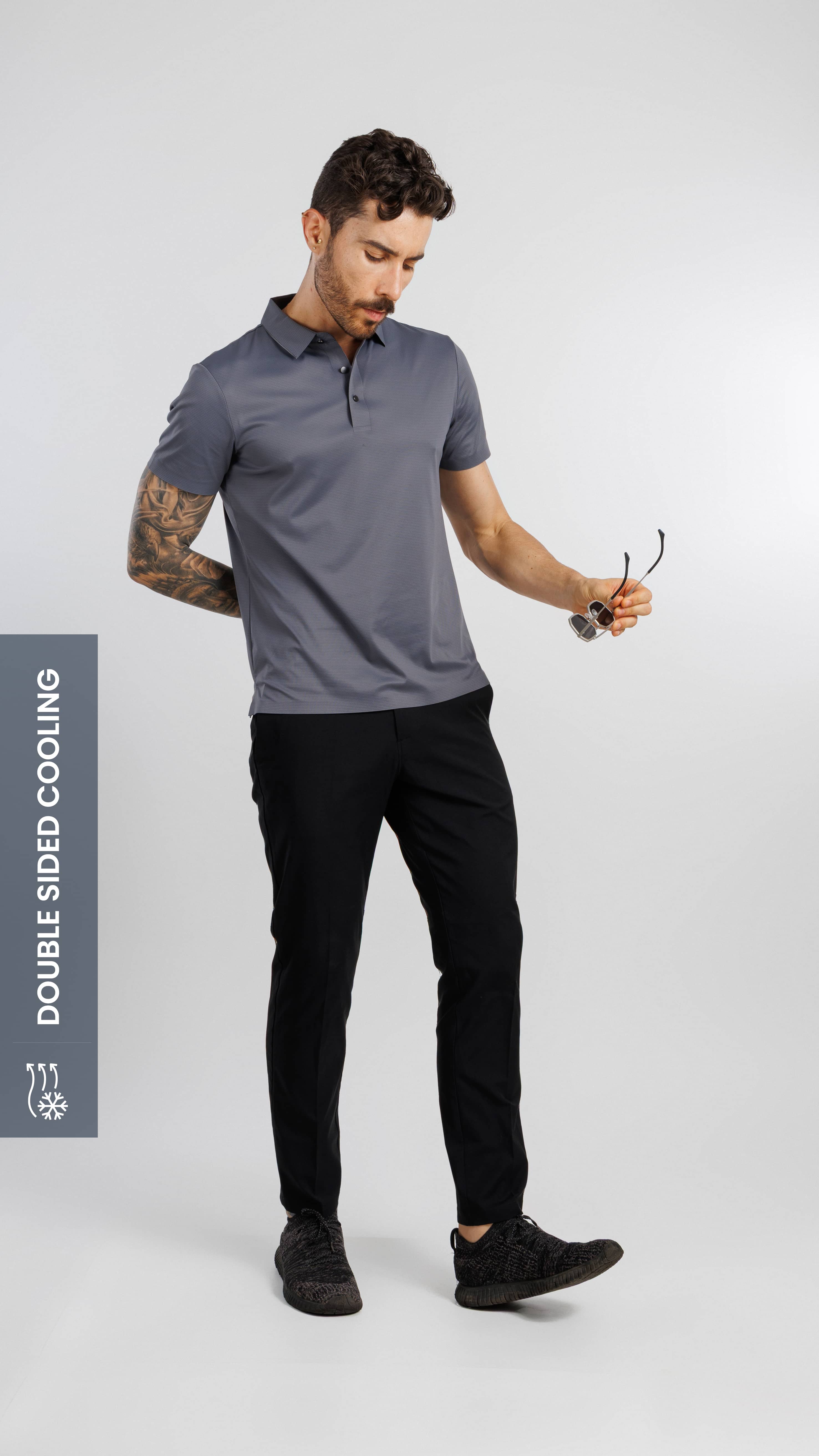 On the Go Cooling Polo T-Shirt Charcoal Grey