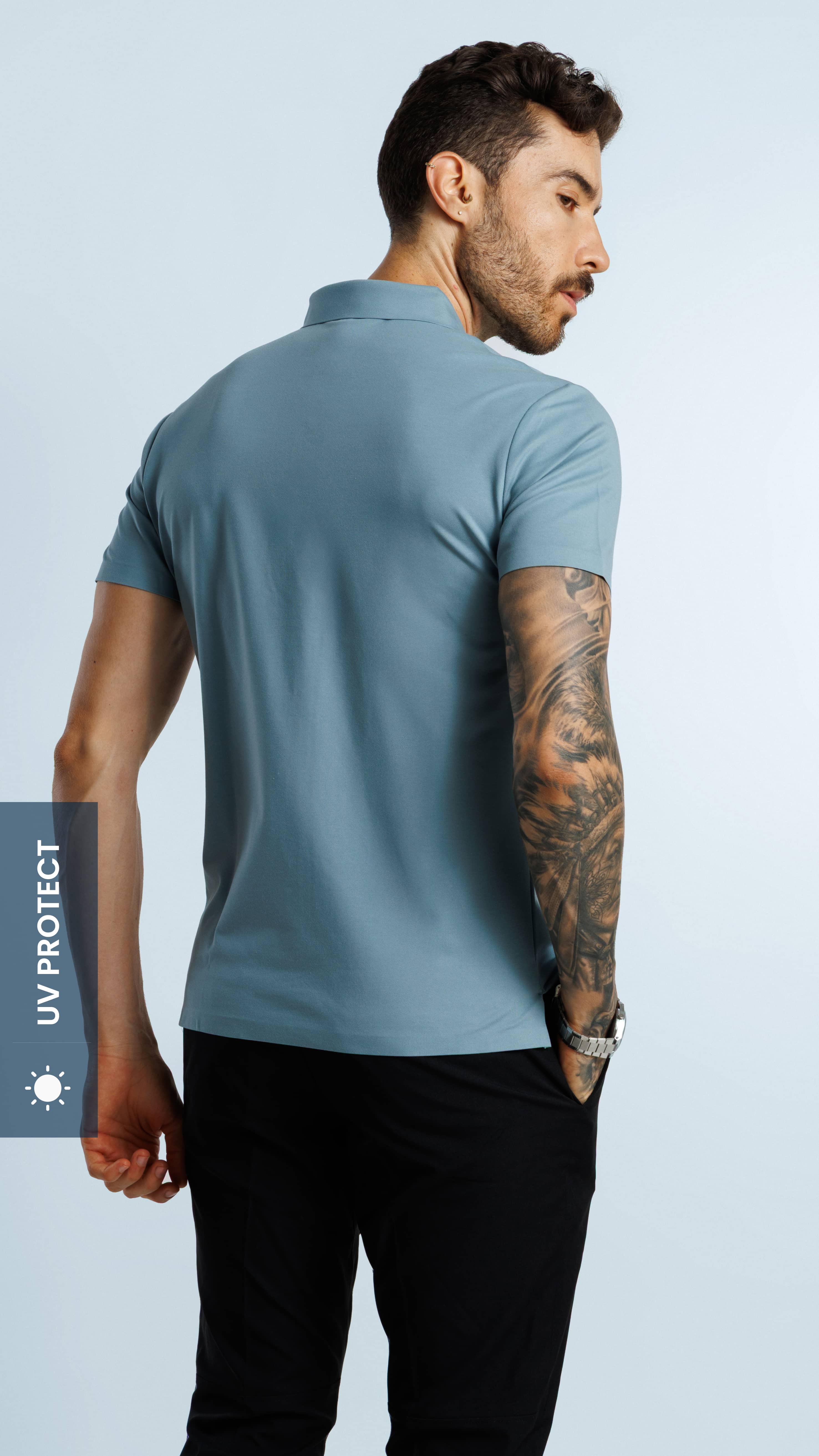 UV Protect & Antibacterial Polo T-Shirt Teal Blue
