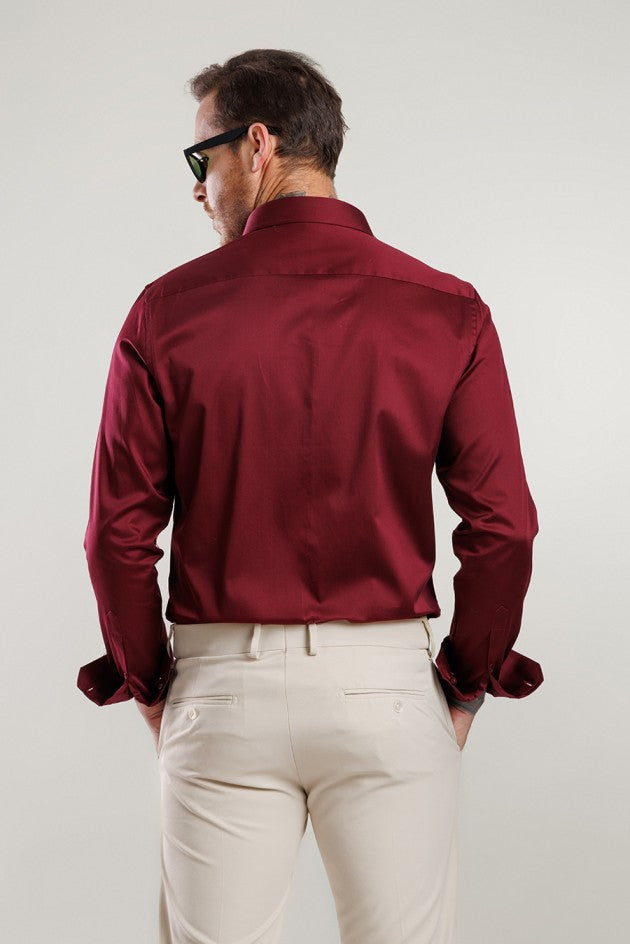 Aura Sateen Shirt - Crimson
