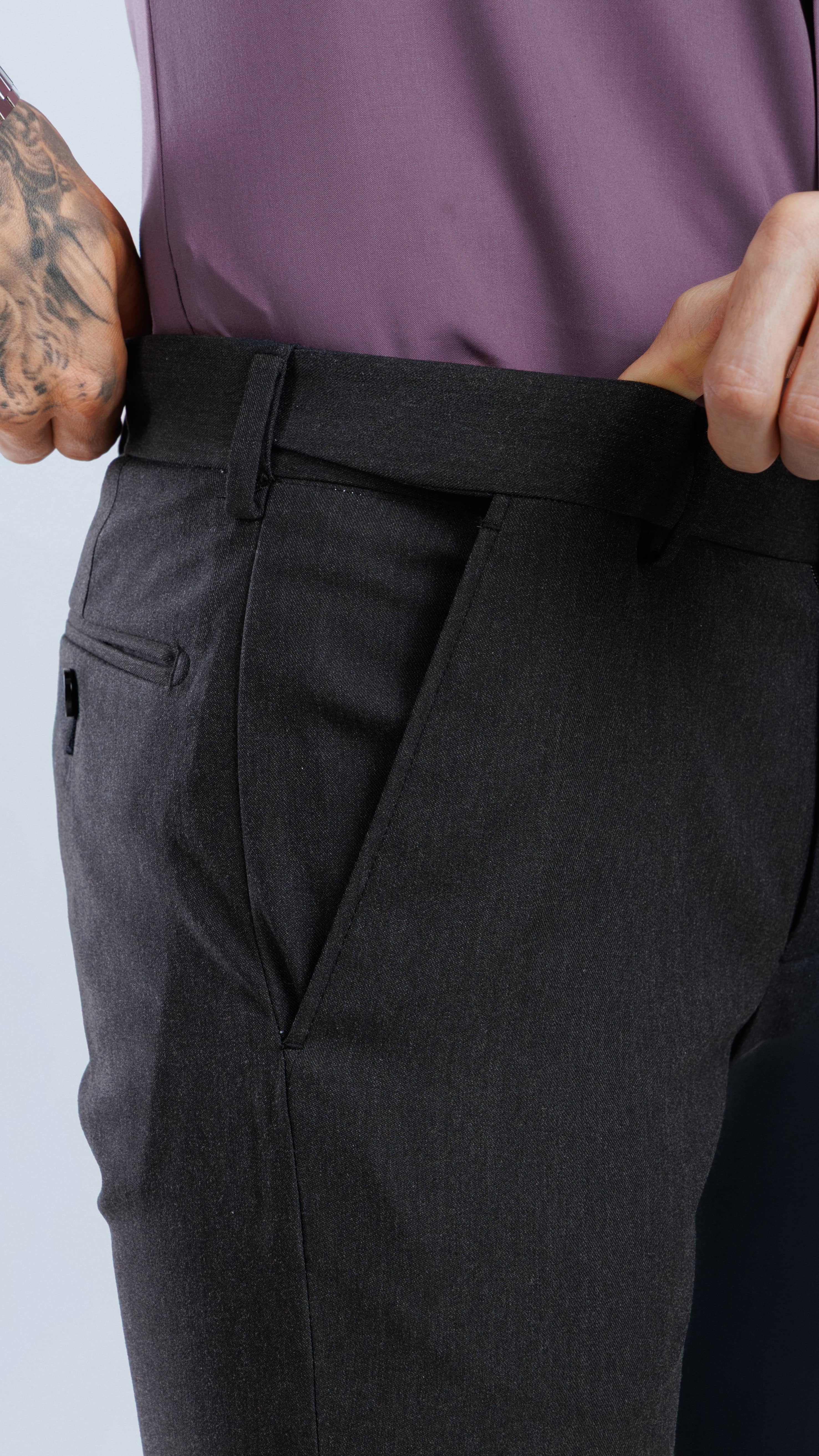 Flex Waist Boulevard Check Trouser Charcoal