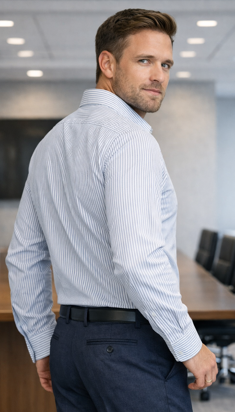 Fine Stripe Performance Shirt - Grey