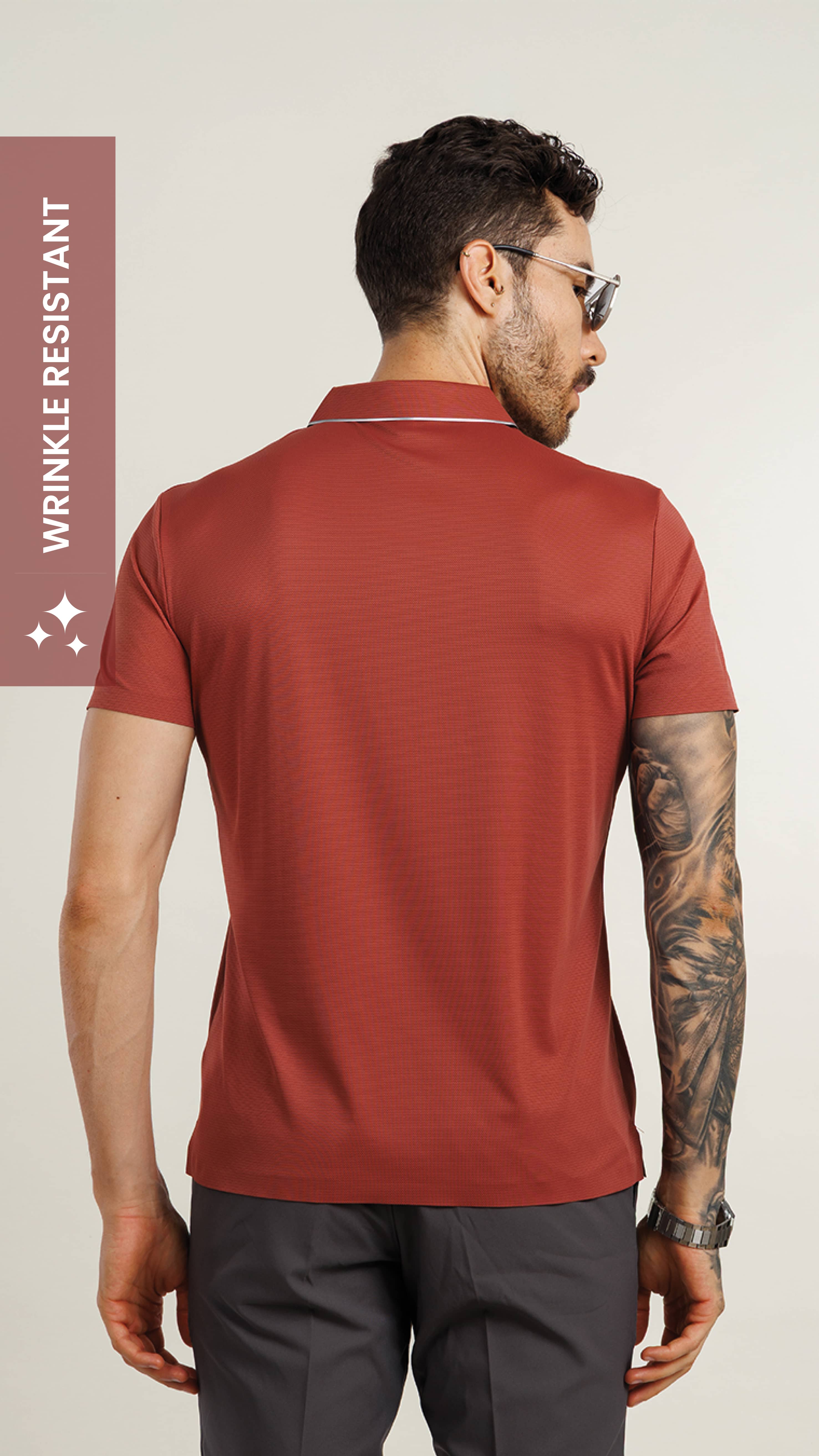 On the Go Cooling Polo T-Shirt Brick Red