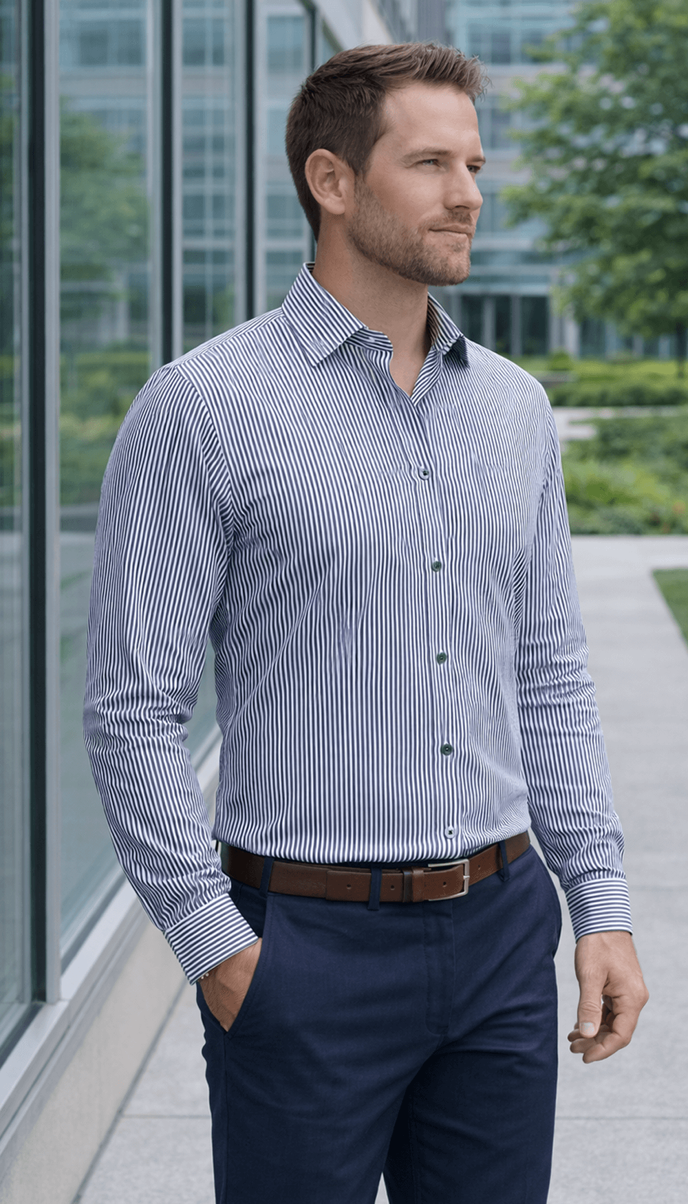 Fine Stripe Performance Shirt – Black
