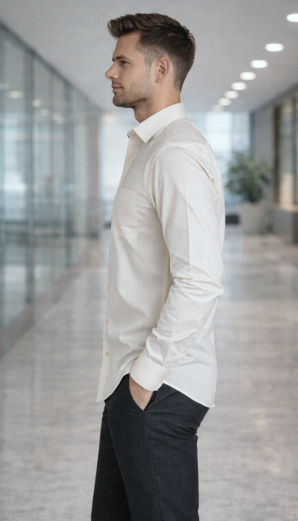 Geometric Dobby Giza Shirt – Beige