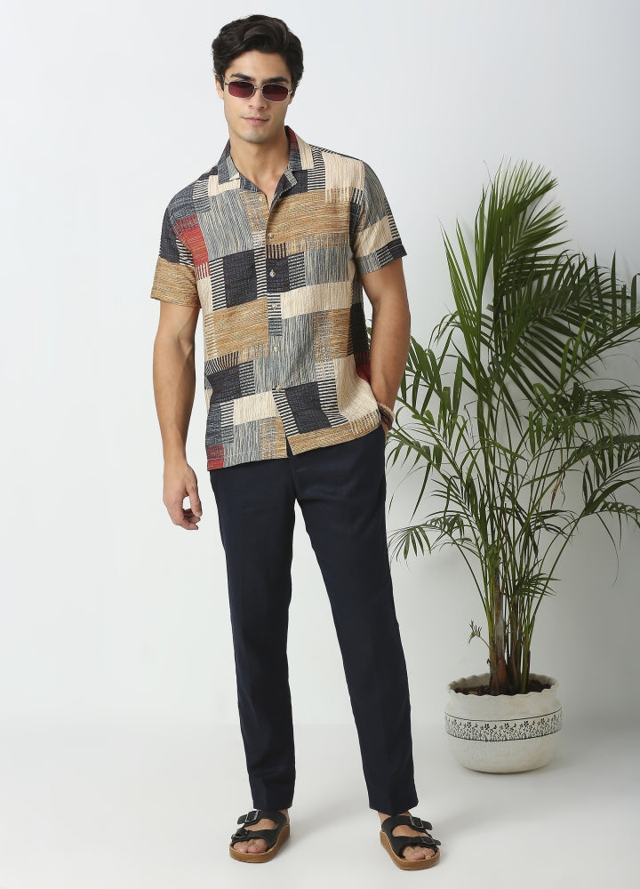 Camp Collar Dune Print Shirt Multi Colour