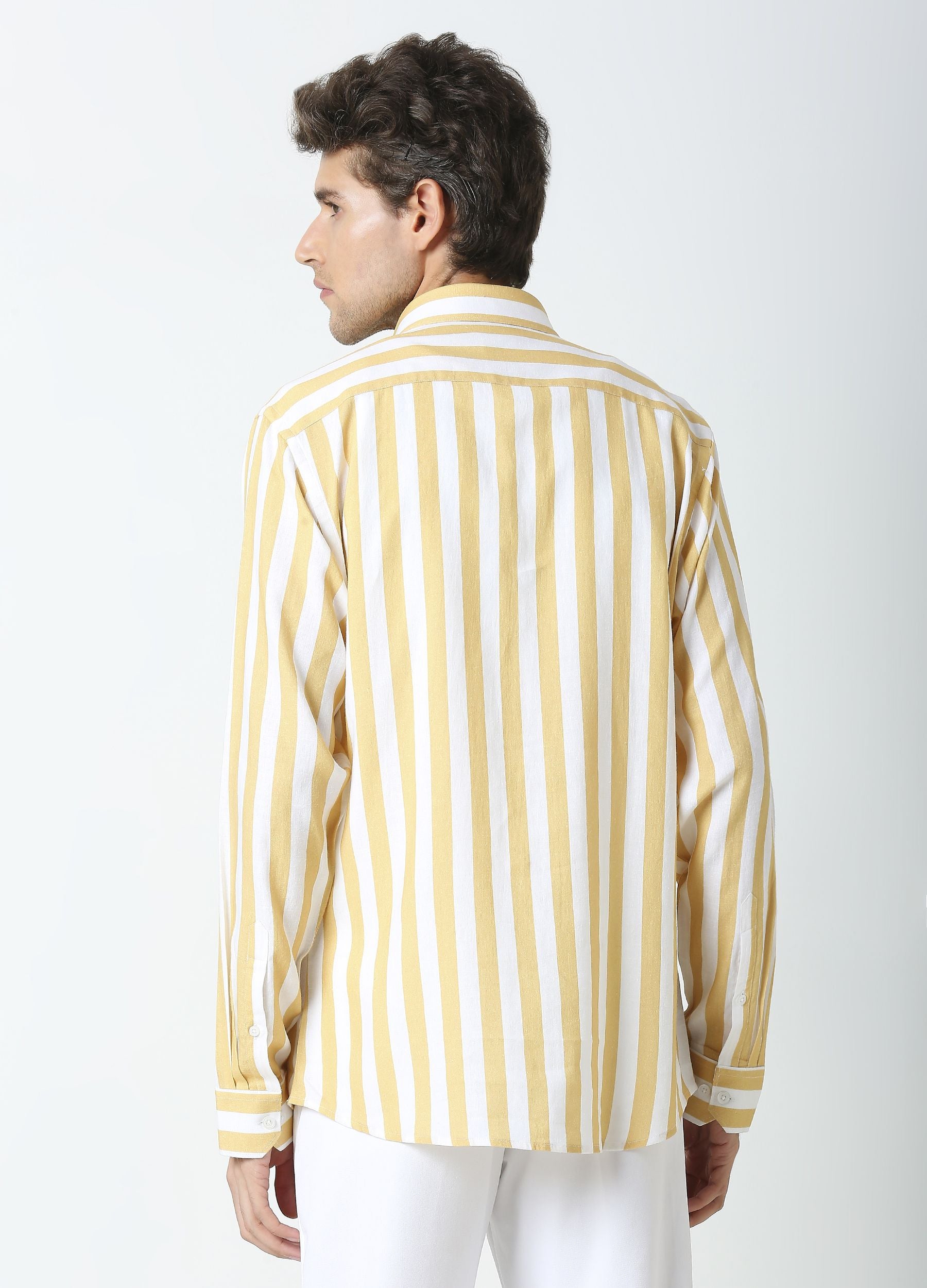 Cutaway Collar Stripe Shirt - Mustard