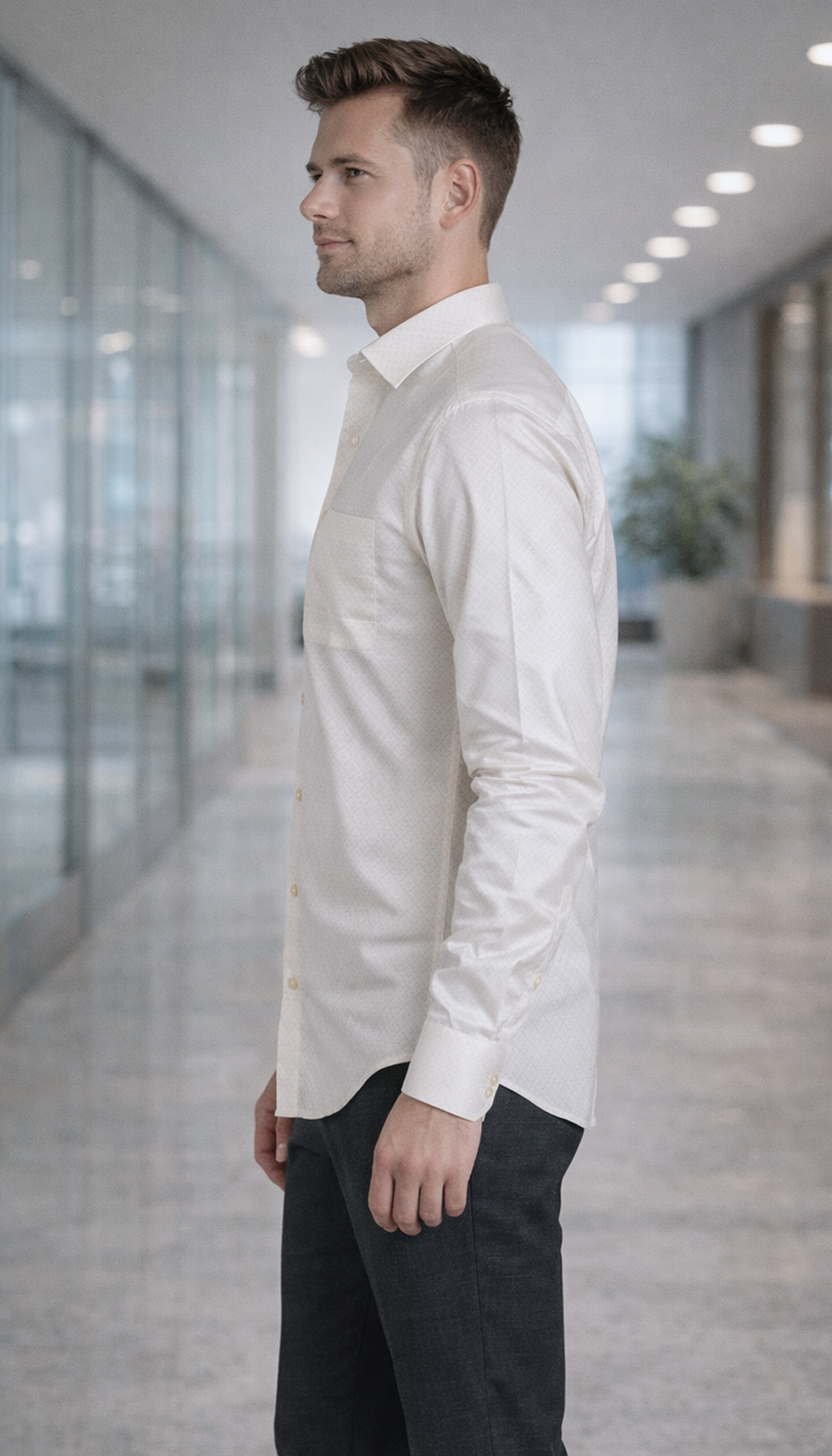 Geometric Dobby Giza Shirt – Beige