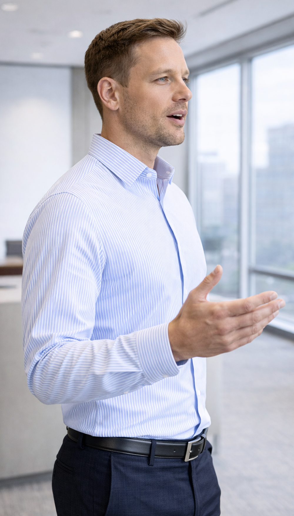 Fine Stripe Performance Shirt – Blue