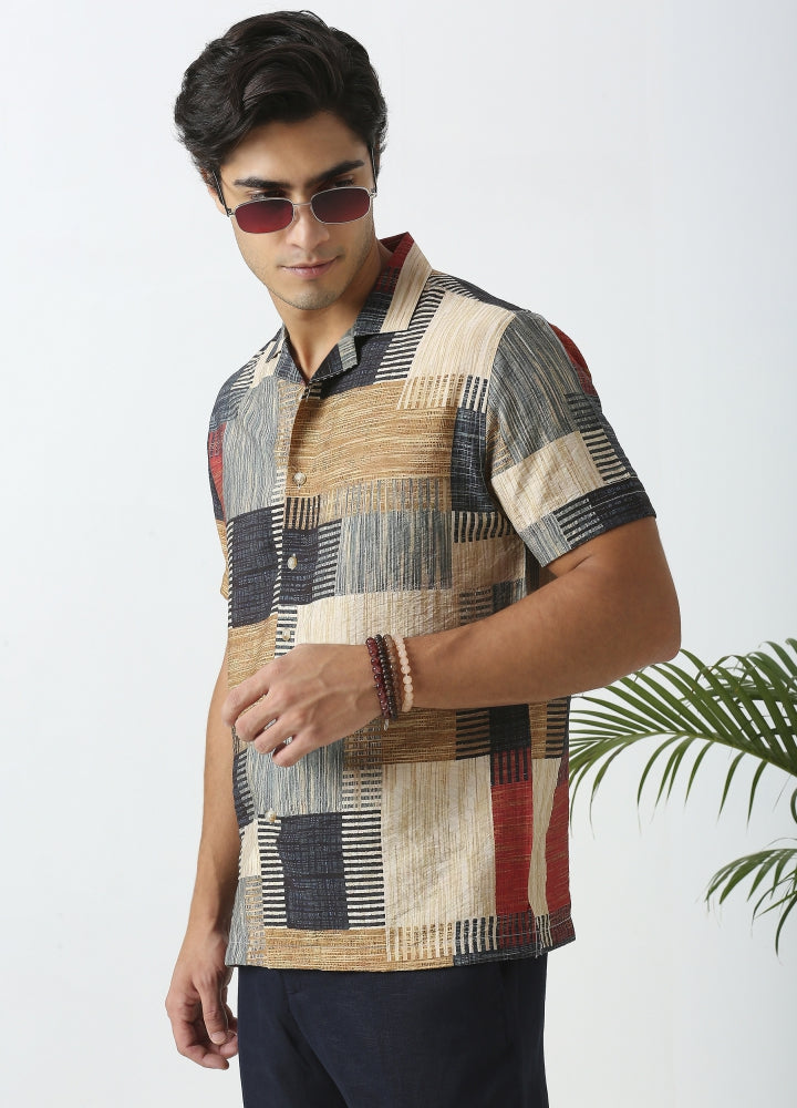 Camp Collar Dune Print Shirt Multi Colour