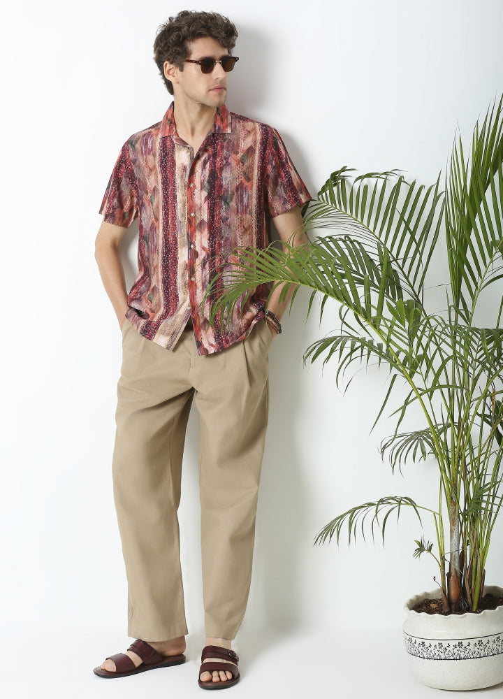 Camp Collar Rustic Boho Print Shirt - Canyon Red