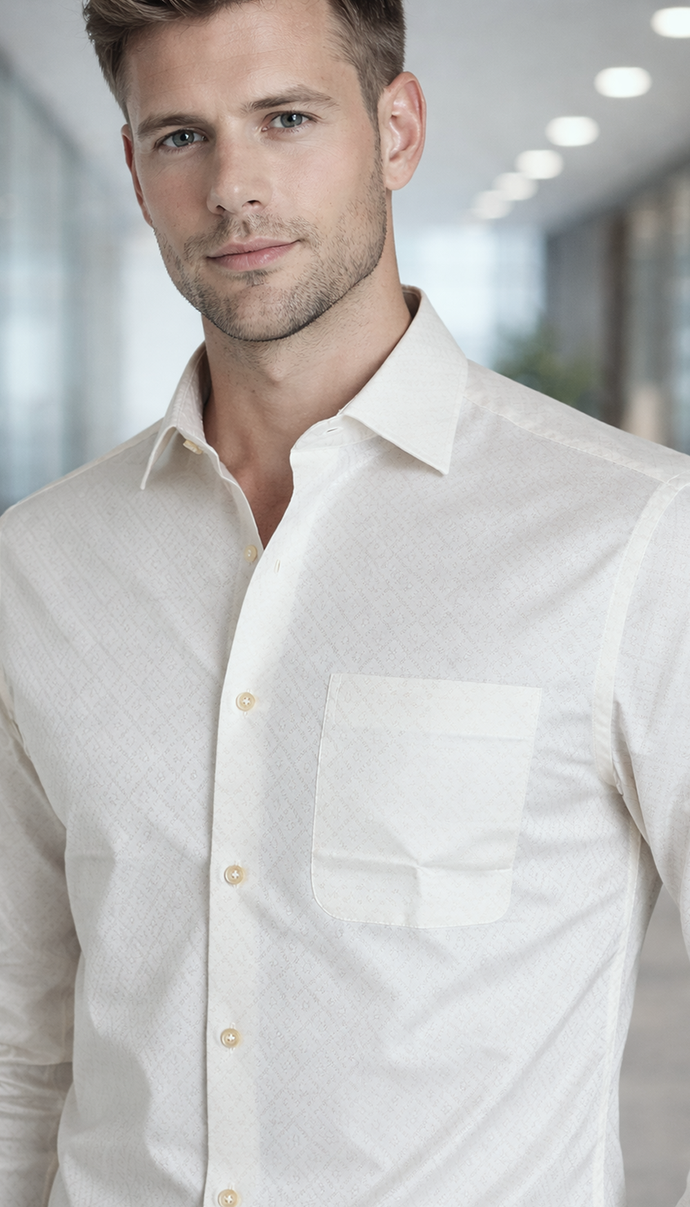 Geometric Dobby Giza Shirt – Beige