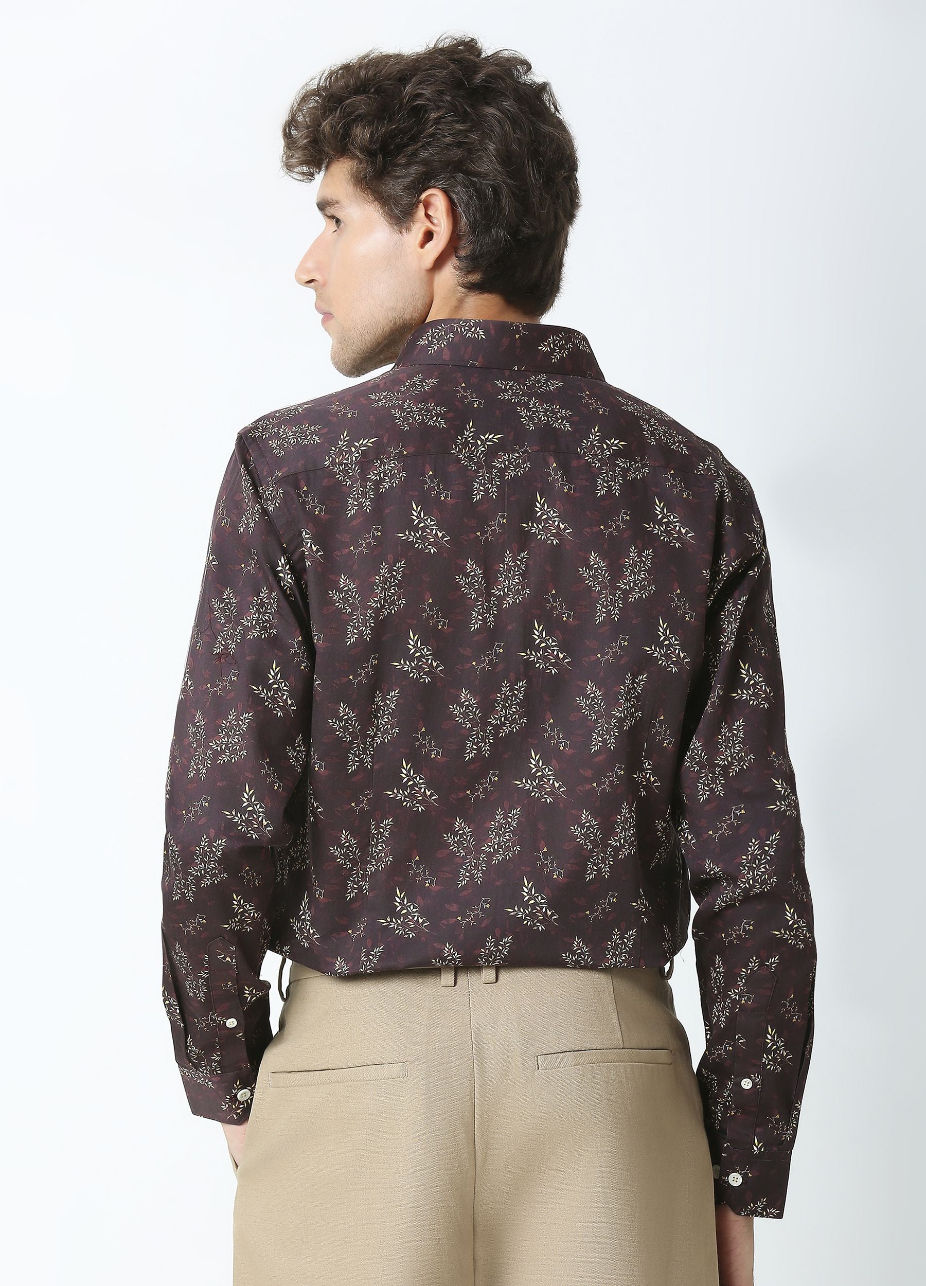 Fresia: Satin Print Shirt - Deep Coffee