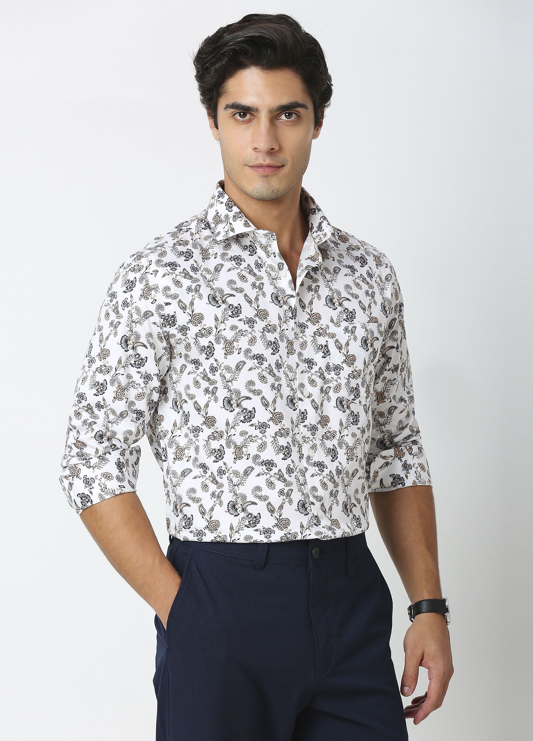 Salt & PepperFoxglove: Satin Floral Print Shirt - White