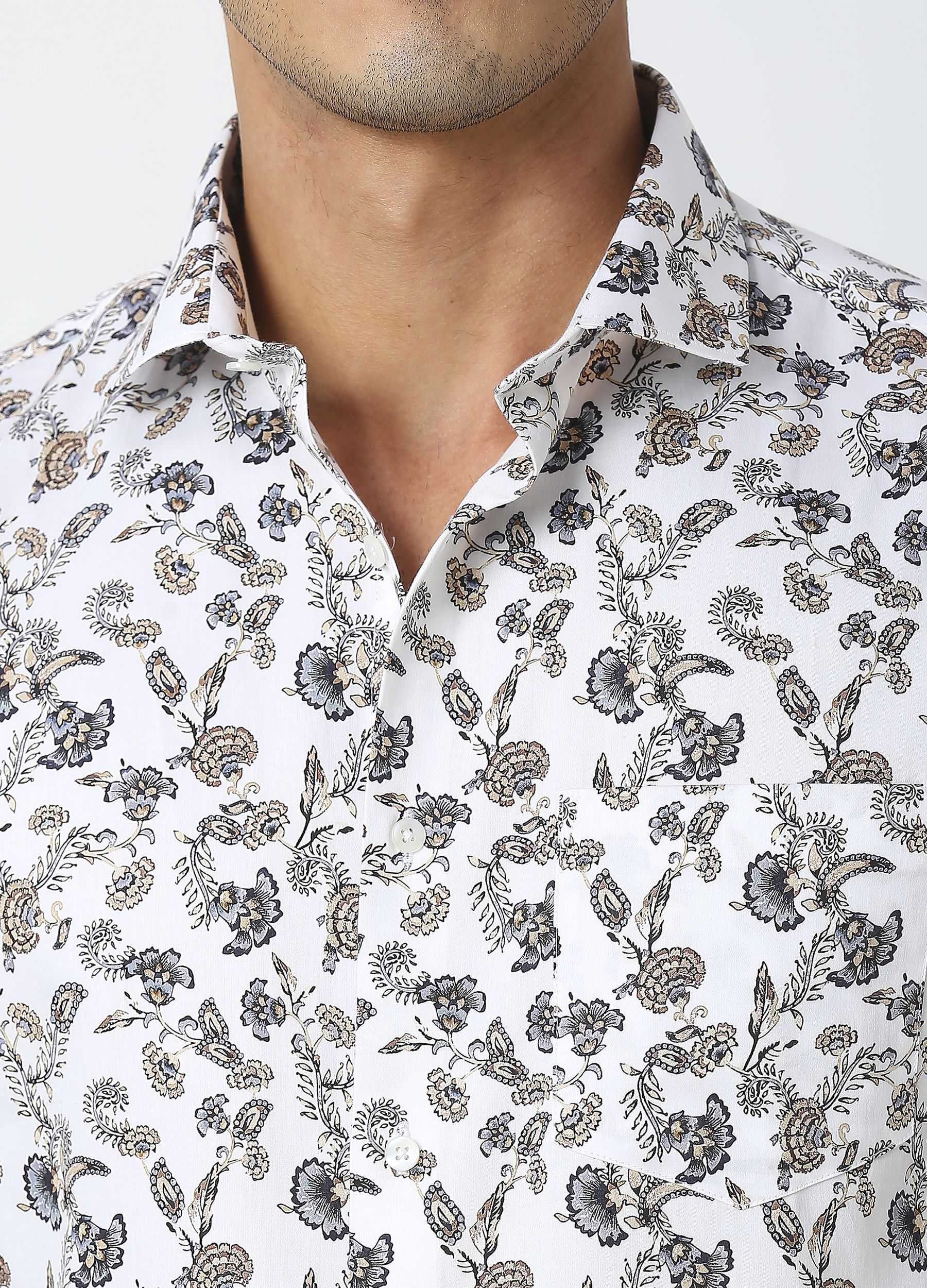 Foxglove: Satin Floral Print Shirt - White