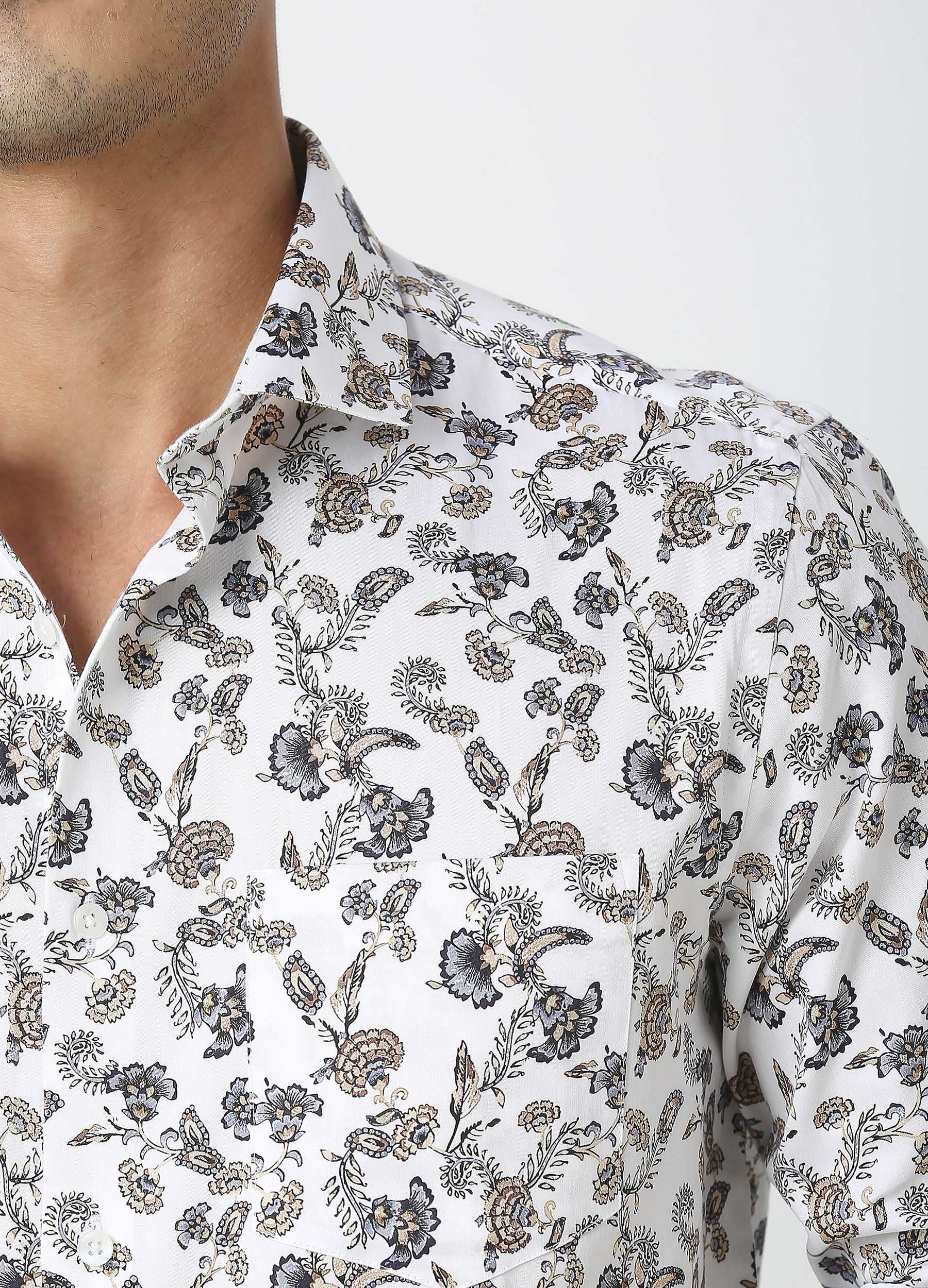 Foxglove: Satin Floral Print Shirt - White