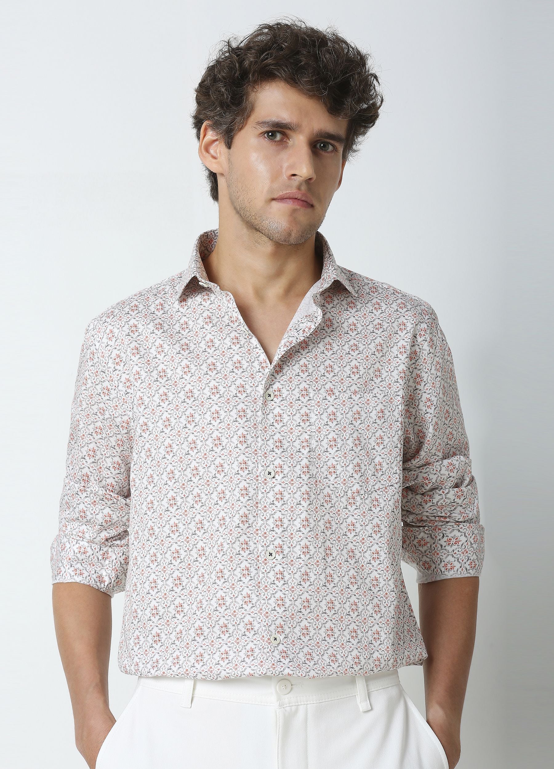 Trove: Satin Diamond Print Shirt - White