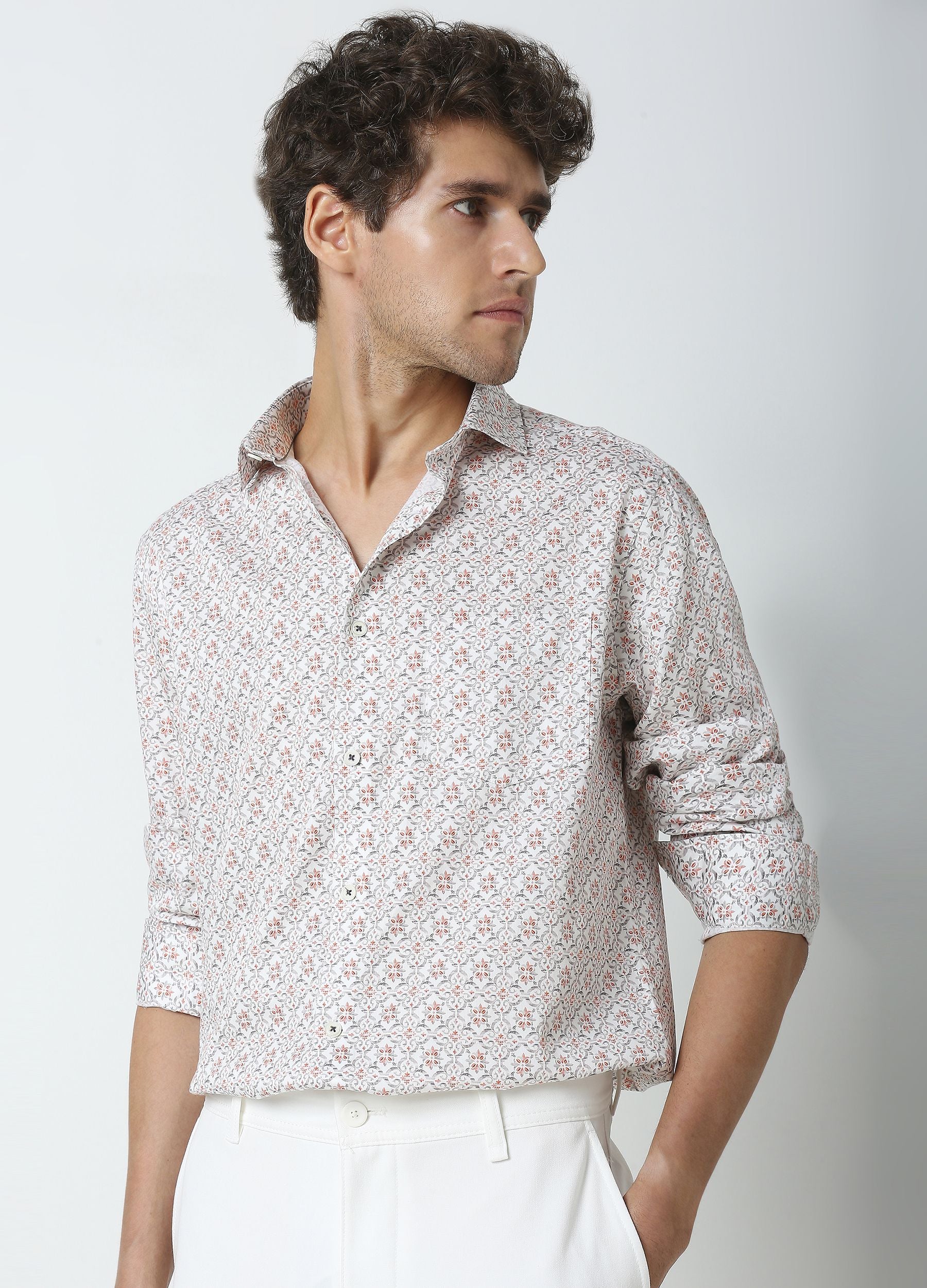 Trove: Satin Diamond Print Shirt - White