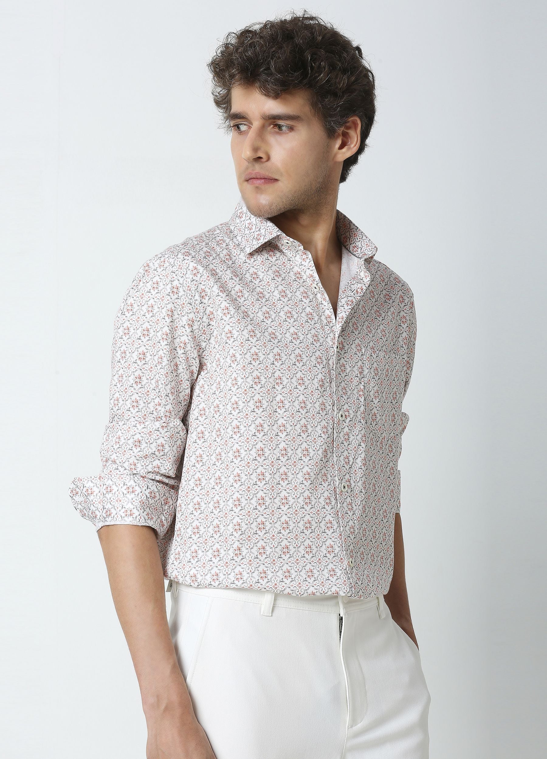 Trove: Satin Diamond Print Shirt - White