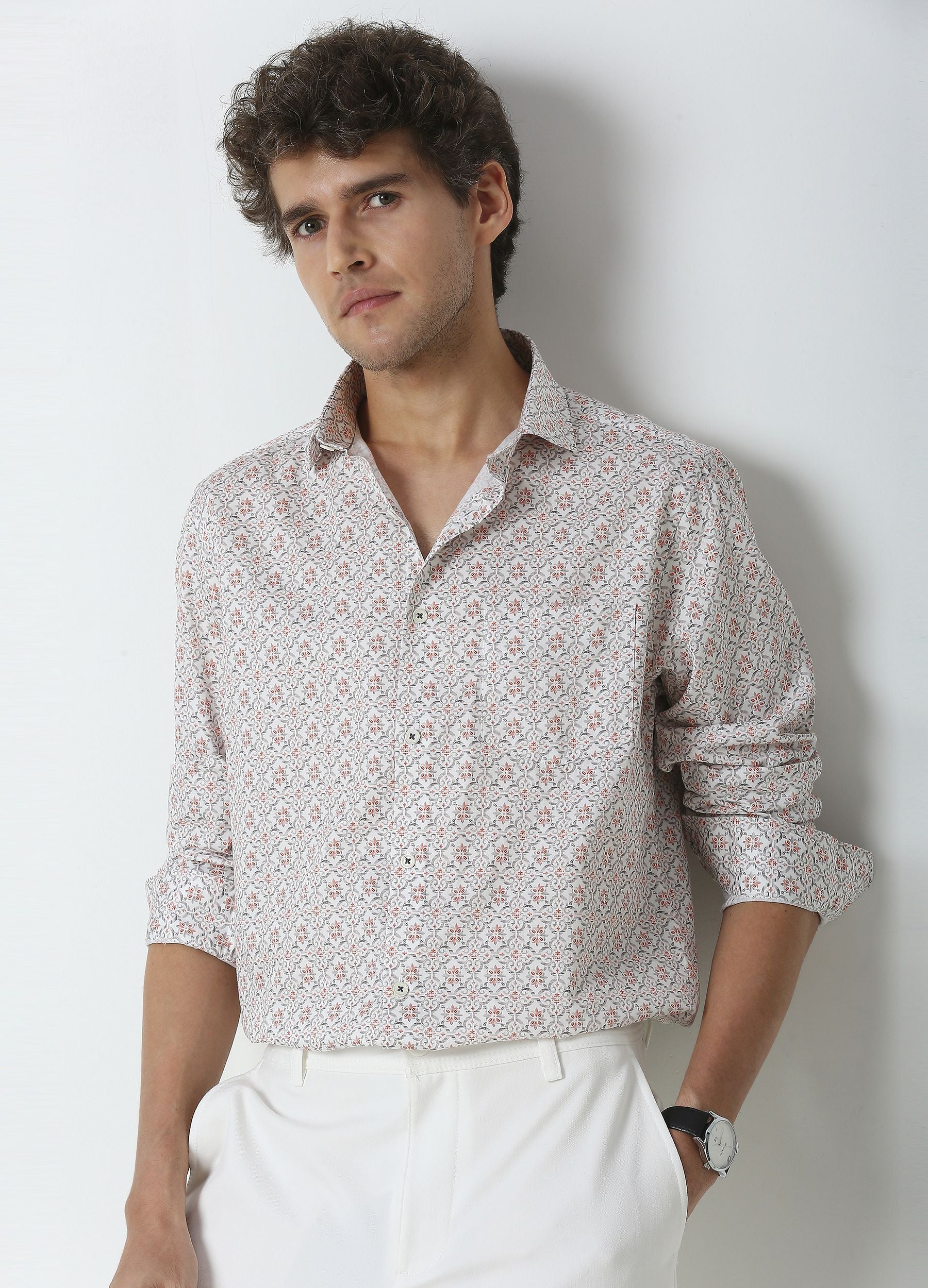 Trove: Satin Diamond Print Shirt - White