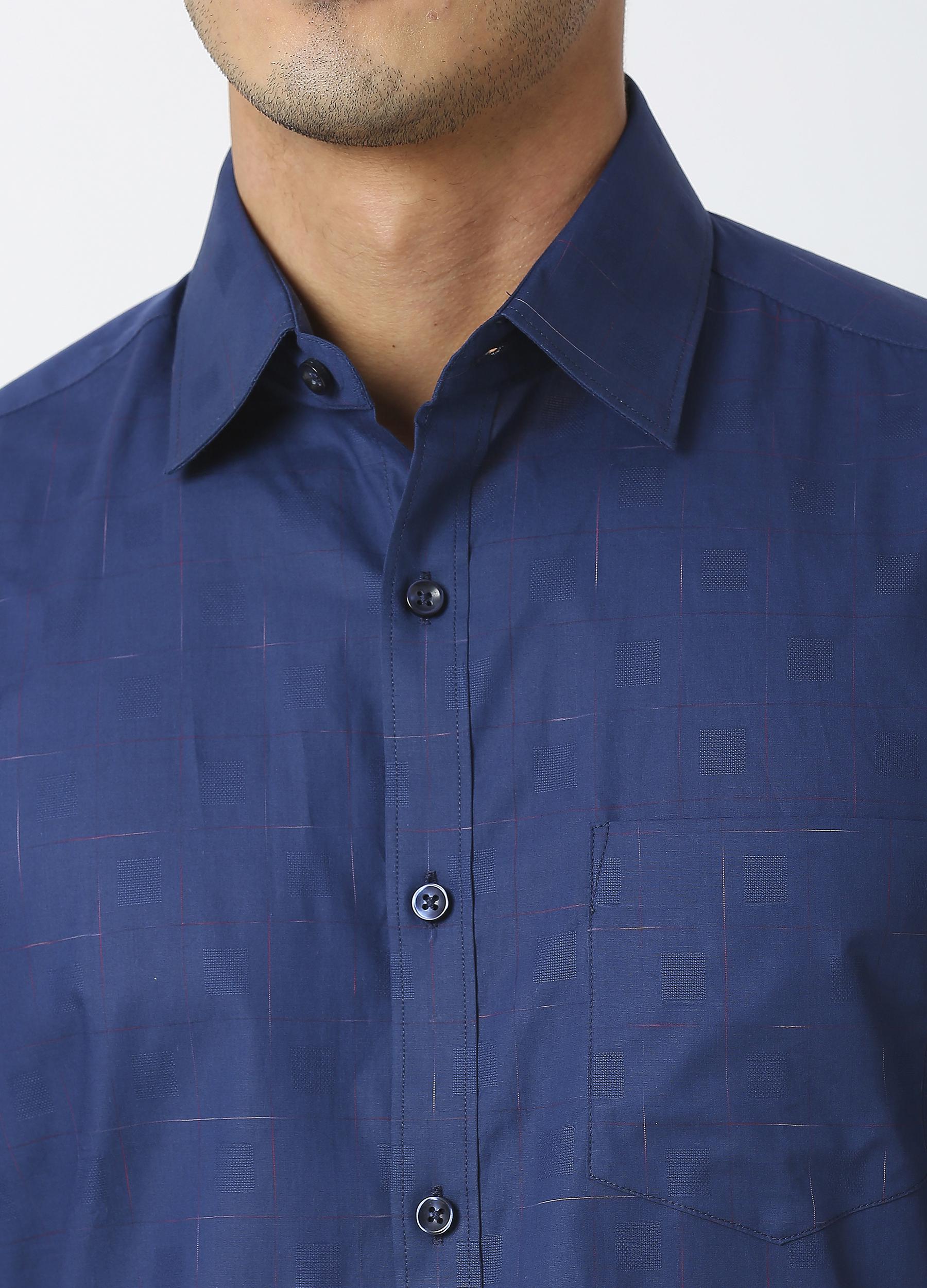Casual Point Collar Giza Cotton Space Dyed Dobby Shirt - Ultramarine Blue