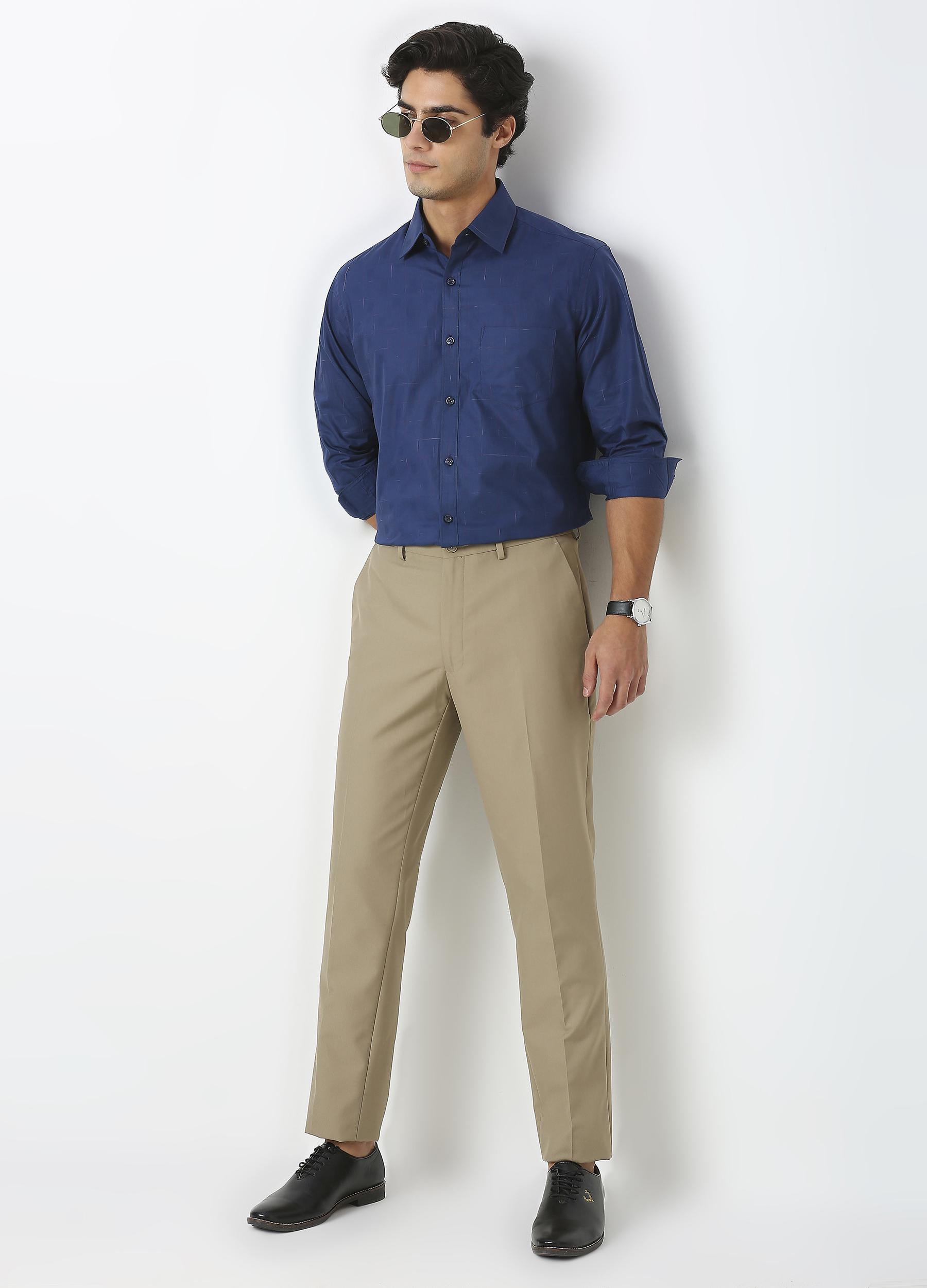 Casual Point Collar Giza Cotton Space Dyed Dobby Shirt - Ultramarine Blue