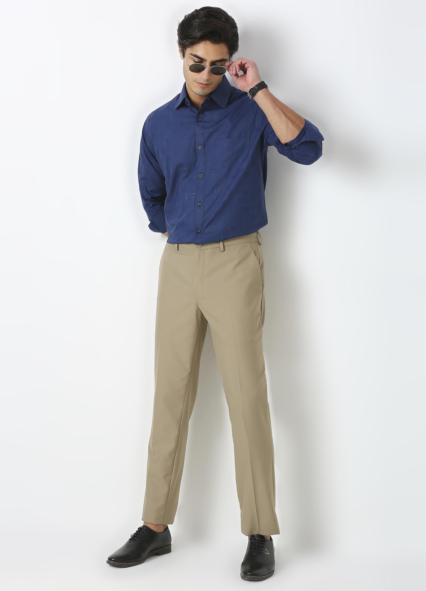 Casual Point Collar Giza Cotton Space Dyed Dobby Shirt - Ultramarine Blue