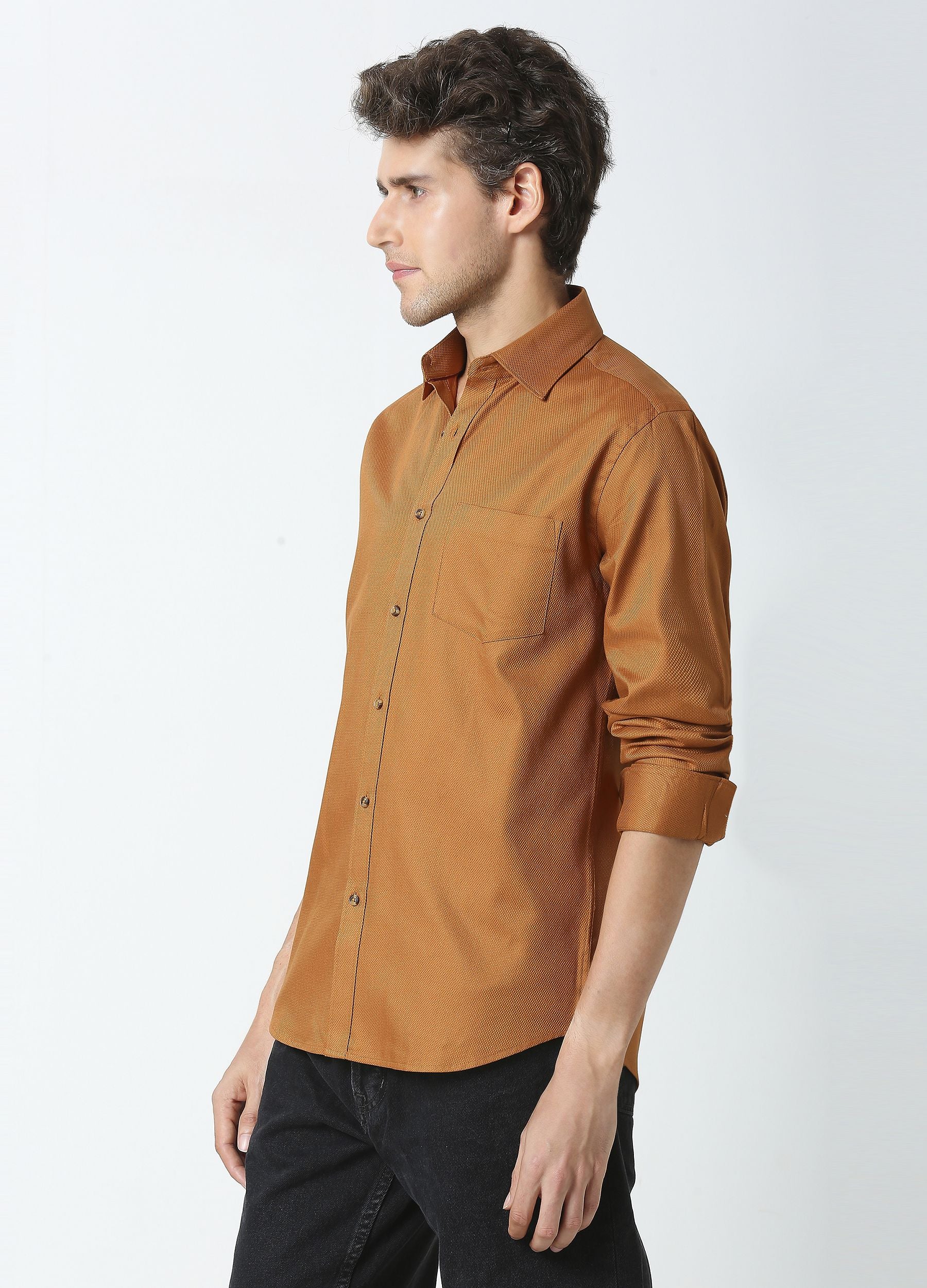 Casual Point Collar Giza Cotton Oxford Shirt - Mustard