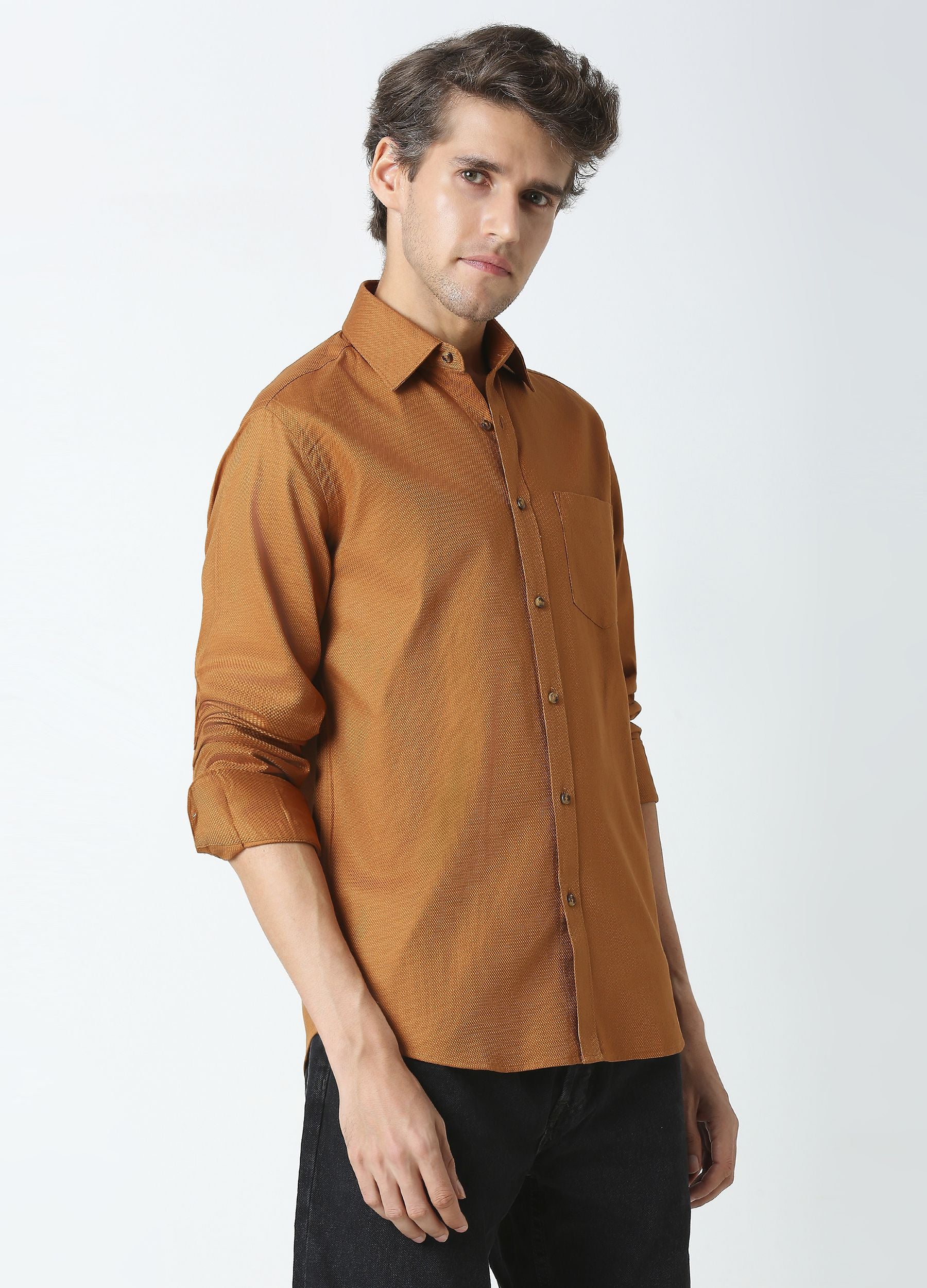 Casual Point Collar Giza Cotton Oxford Shirt - Mustard