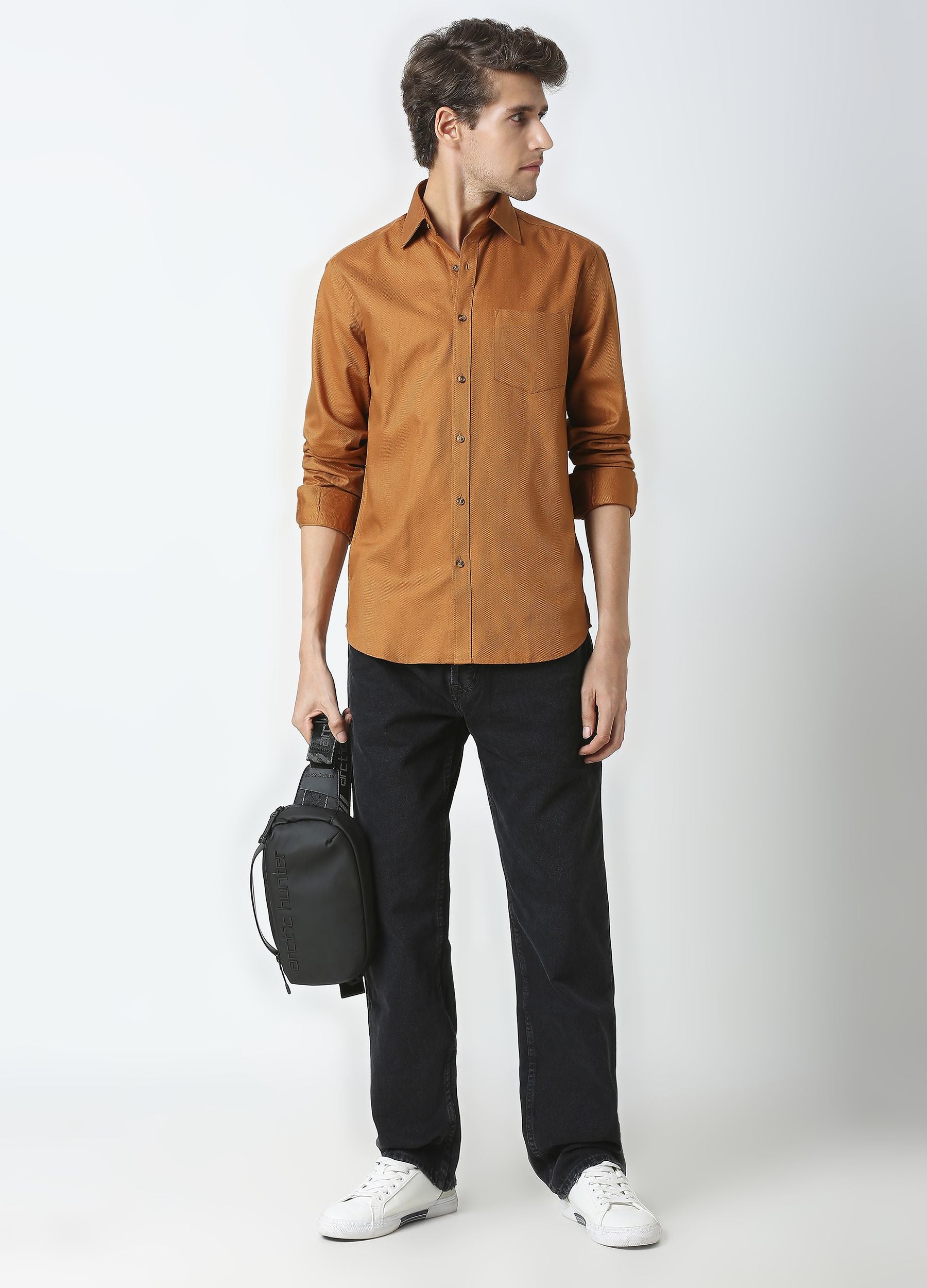 Casual Point Collar Giza Cotton Oxford Shirt - Mustard