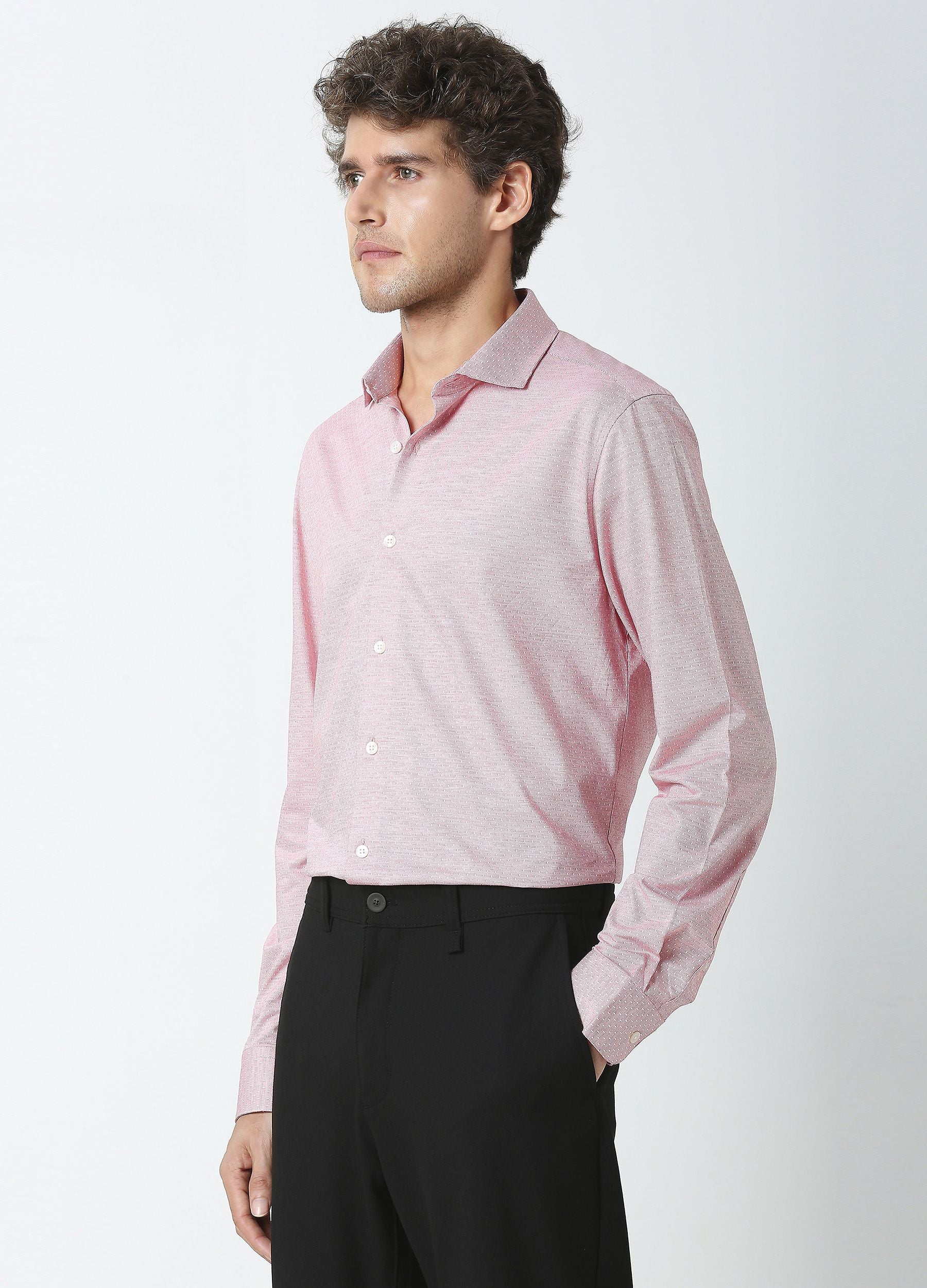 Carmine Red: Cutaway Collar Fine Dobby Knit Shirt