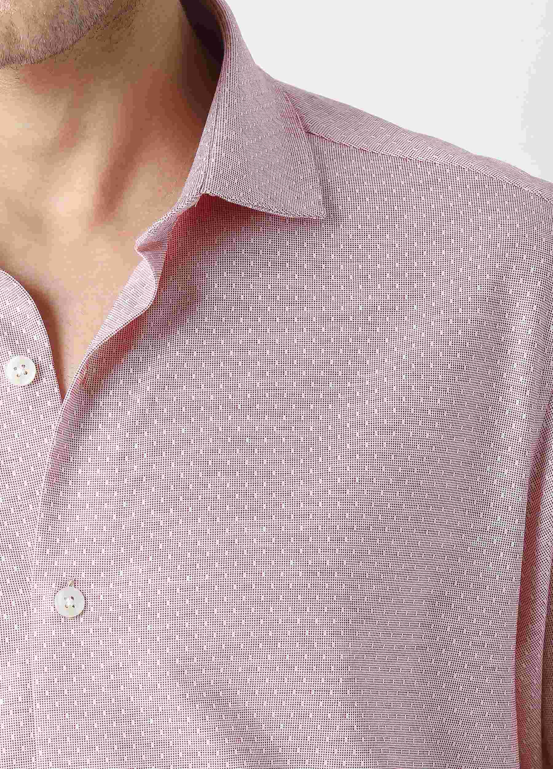 Carmine Red: Cutaway Collar Fine Dobby Knit Shirt