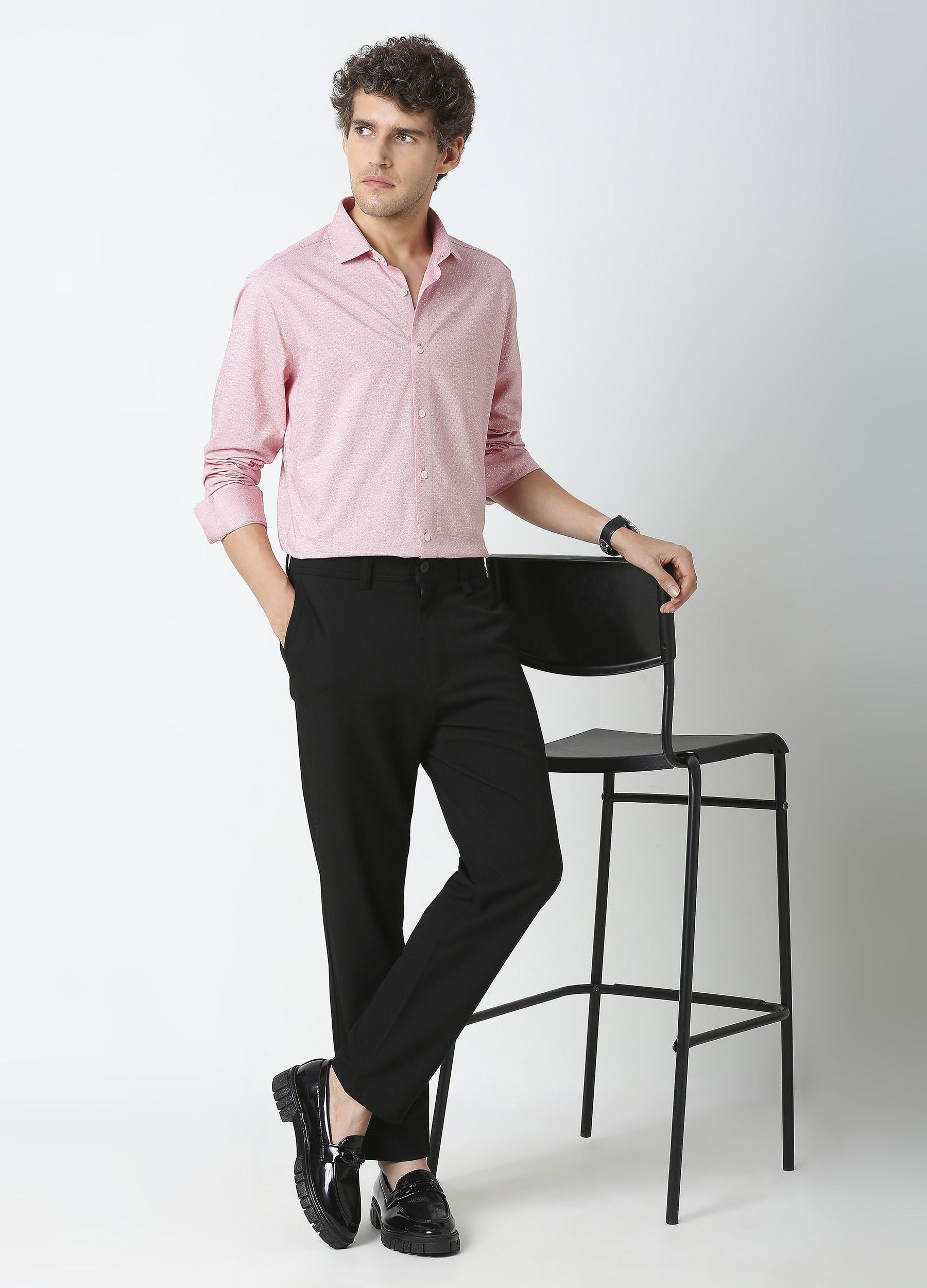 Carmine Red: Cutaway Collar Fine Dobby Knit Shirt