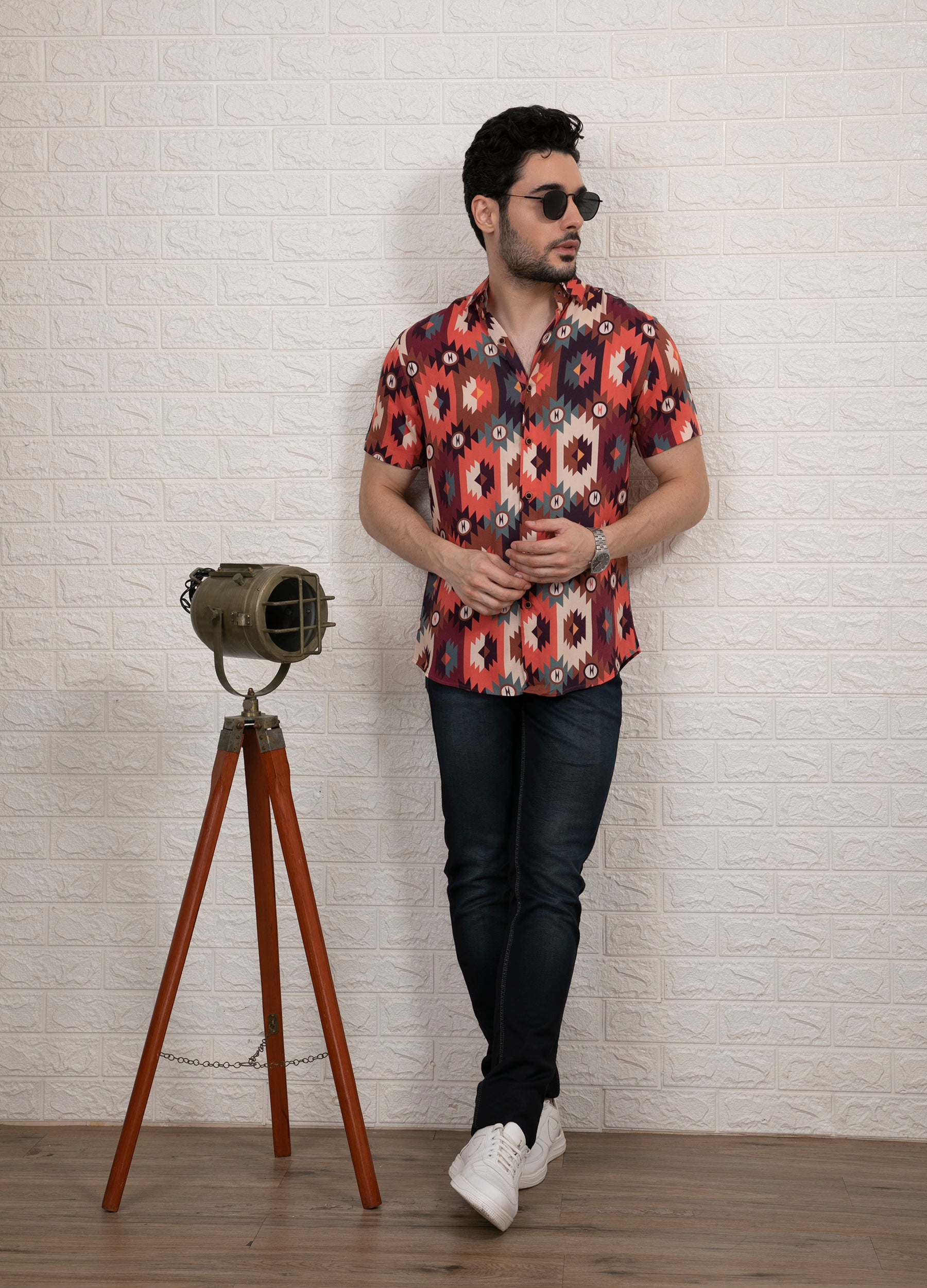 Chrome Volley: Flat Collar Gentle Rayon Short Sleeves Shirt - Peach