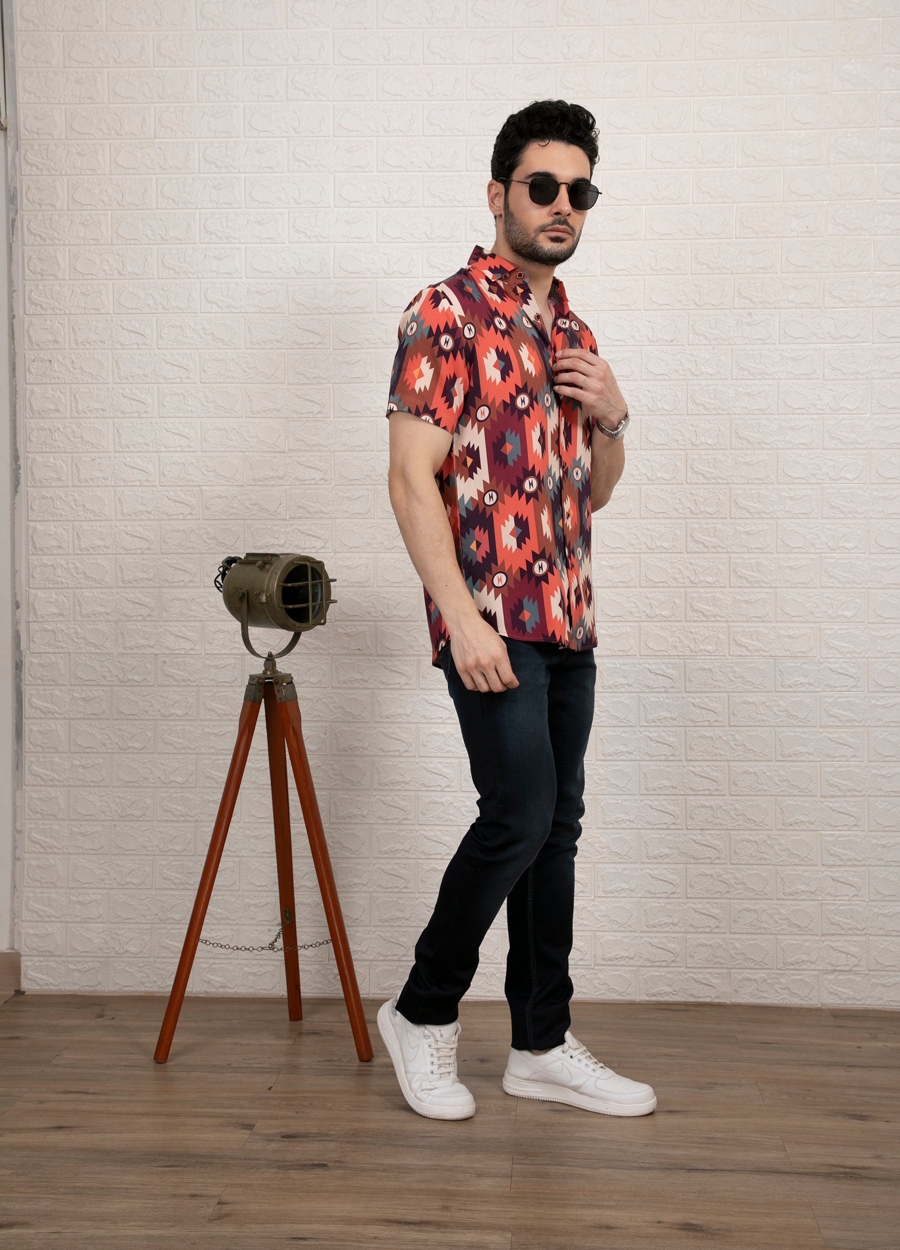 Chrome Volley: Flat Collar Gentle Rayon Short Sleeves Shirt - Peach