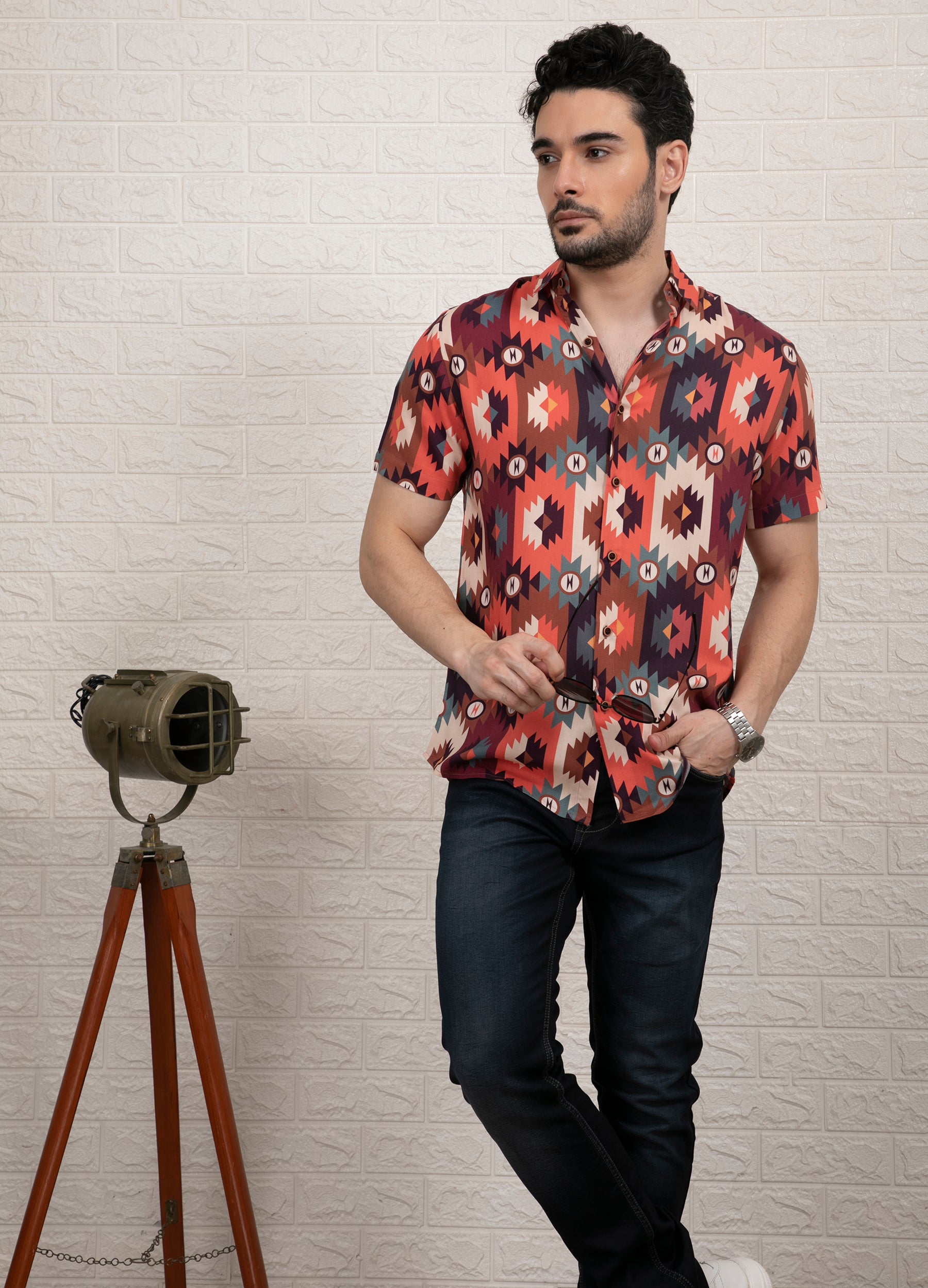 Chrome Volley: Flat Collar Gentle Rayon Short Sleeves Shirt - Peach