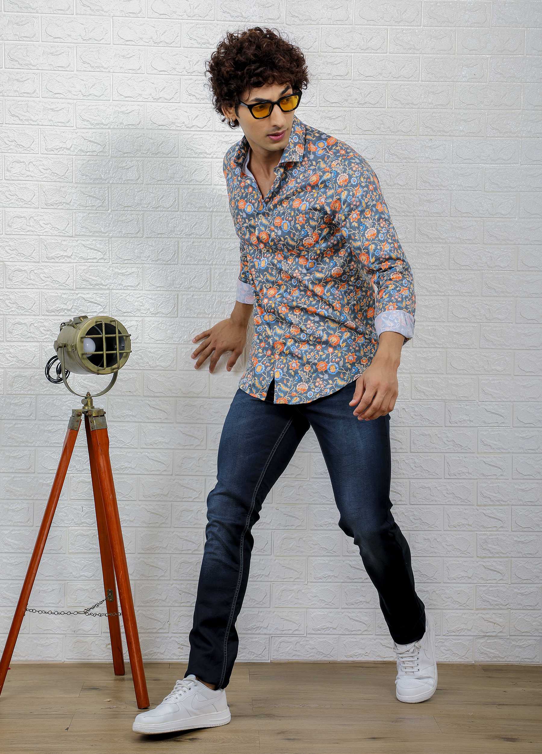 Kipo Noir: Cutaway Collar Satin Double Print Shirt - Outerspace Black